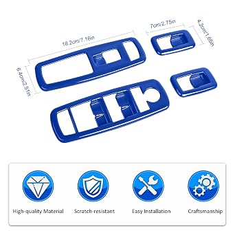 Voodonala Window Lift Switch Power Window Control Regulator Button Embellishment Trim for 2011-2025 Dodge Charger Durango, for 2010-2017 RAM, Interior Accessories ABS Blue 4pcs