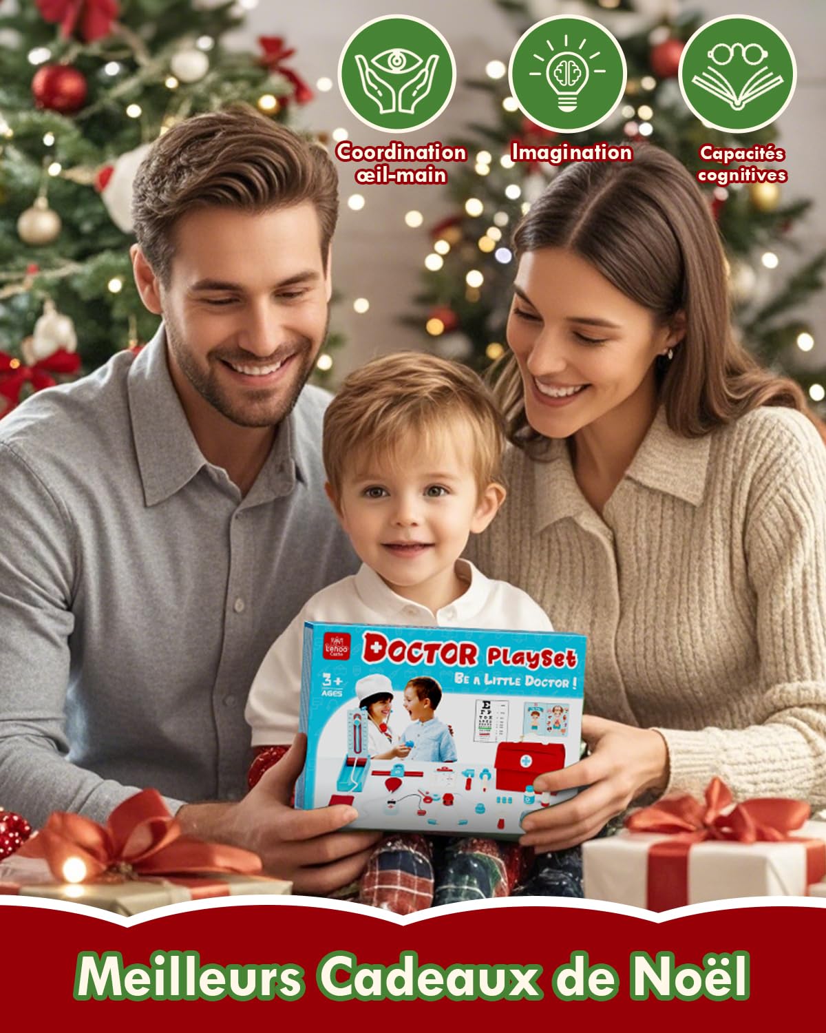 Lehoo Castle Malette Docteur Enfant, Jeux Enfant 3 Ans, Malette Docteur Bois, Déguisement Docteur Enfant, Docteur, Jouet Enfant 3 Ans, Kit de Médecin pour Tout-petits Garçons(Bleu)
