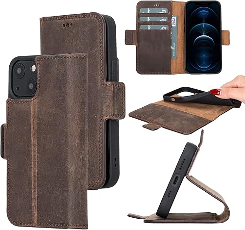 Bayelon Funda para iPhone 13 Mini de 5.4 pulgadas, funda de cuero de grano completo, funda magnética con ranuras para tarjetas, soporte para iPhone