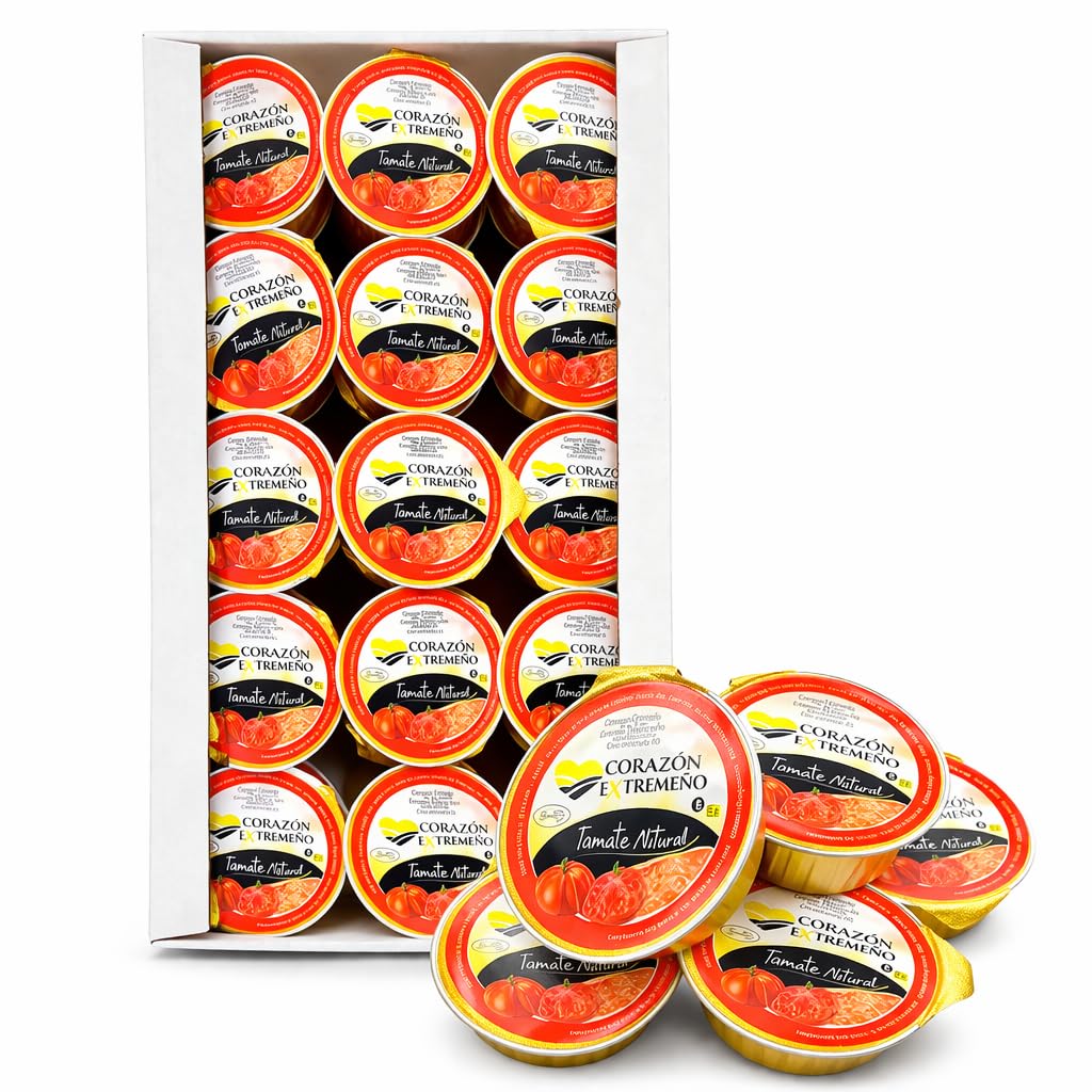CORAZON EXTREMEÑO Tomate Natural Rallado Monodosis 30x25g | 100% Tomate Natural | Sin Conservantes ni Colorantes | Sin Gluten ni Lactosa | Ideal para Tostadas y Hostelería | Entrega en 24h