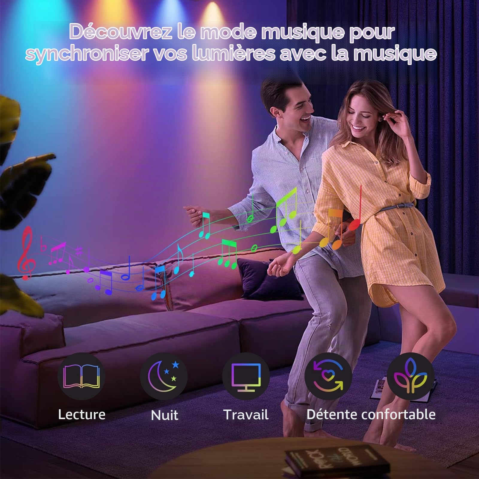 I-SHUNFA Ampoule Intelligente WiFi Smart E27 RGBCW LED,3 Pack | Changement de Couleur avec Synchronisation Musicale des Ampoules,10W,800LM,Fonctionnant avec Alexa Google Home