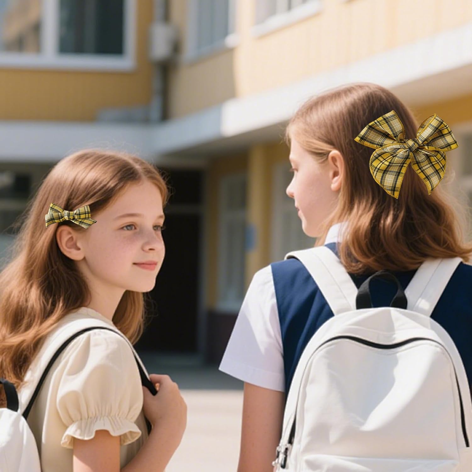5 Pcs Striped Headband Set with Hair Knotted Scrunchies Bow, Padded Headbands for Women, Christmas Hair Bows & Clips Accessories for Girls (Yellow-A) image 5