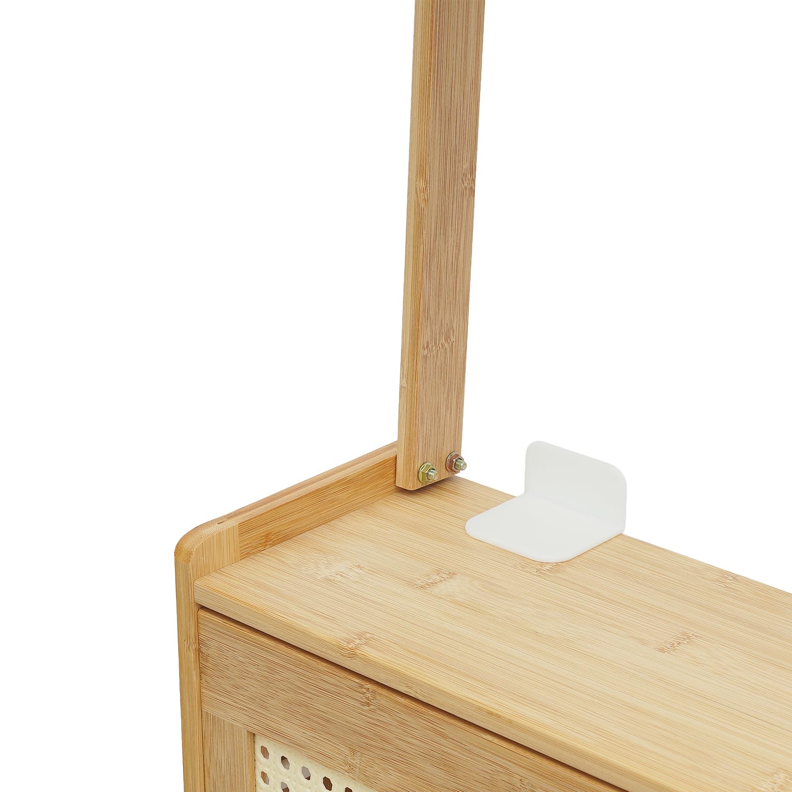 Mueble de zapatos de dos niveles para almacenamiento de zapatos con puerta batiente y ganchos para zapato, bambú, estante de almacenamiento, antipolvo, para entrada/pasillo/familia