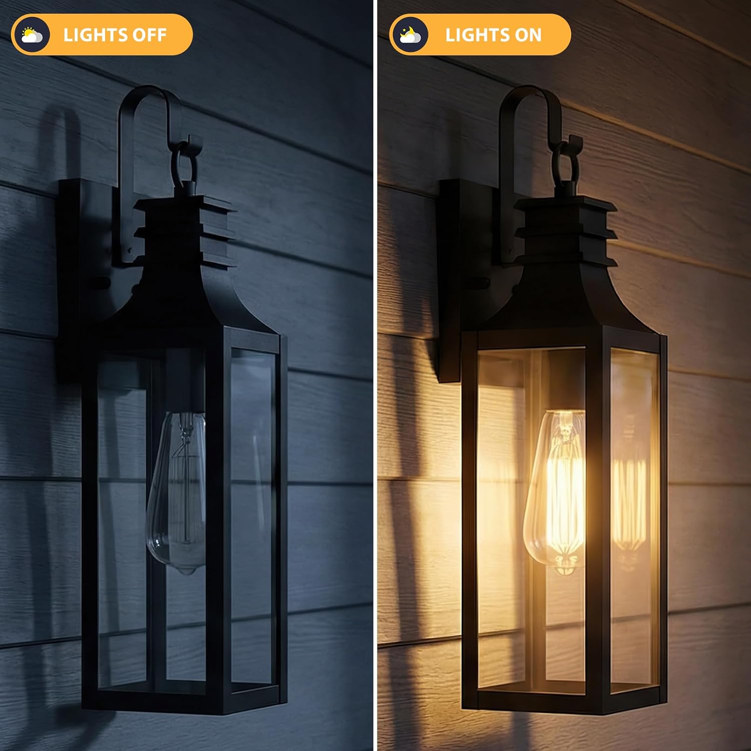 18" Outdoor Wall Lights 2-Pack, Black Modern Exterior Sconces with Clear Glass, Waterproof Aluminum Porch Lighting Fixtures, E26 Medium Base Lantern for House Garage Patio Front Decor