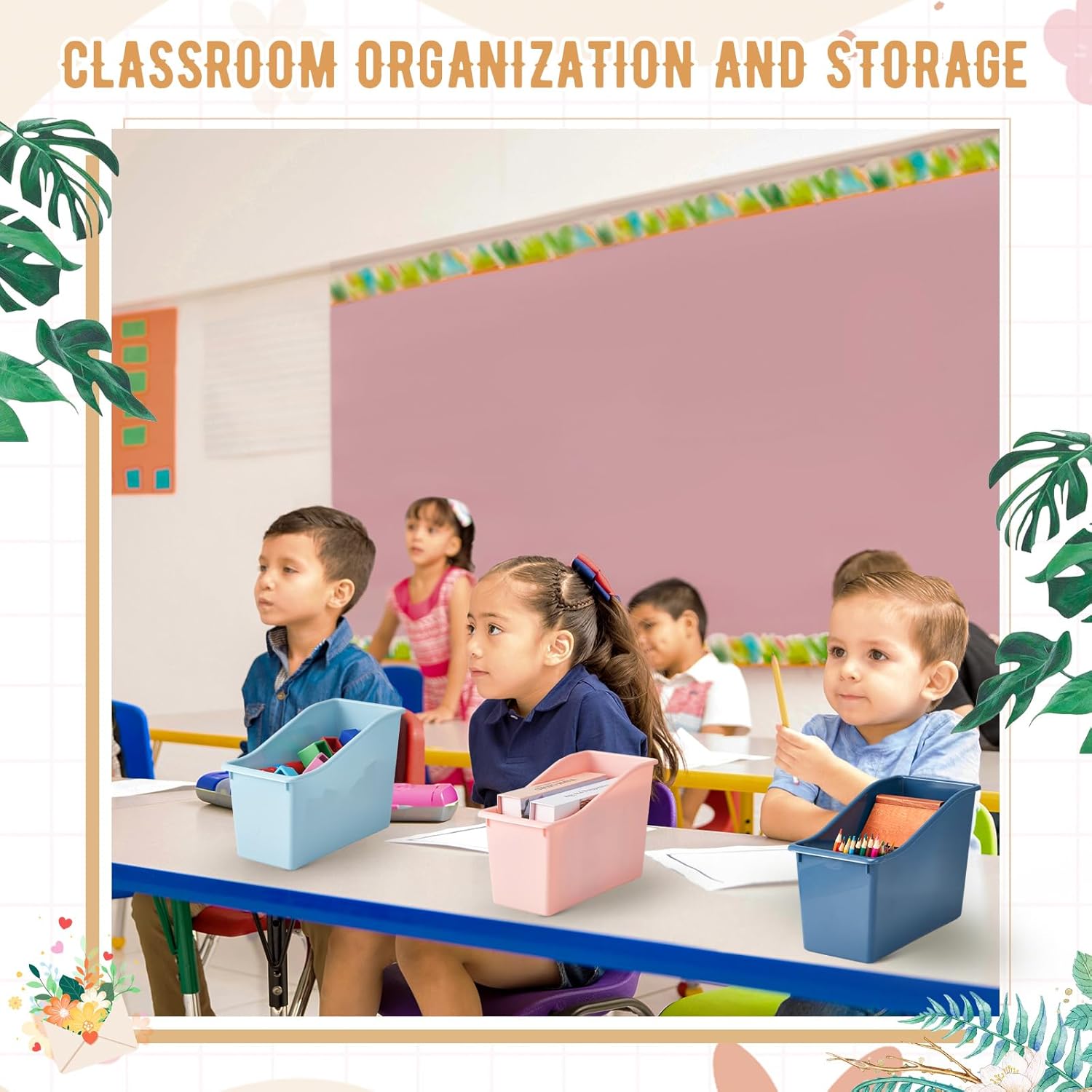 Geetery 12 Pcs Book Bin for Classroom with Labels Stackable Plastic Organizing Bins 11.5 x 5.4 x 7.5 in Book Holders Storage Bins Box Baskets for Classroom Library Home (Boho Color)