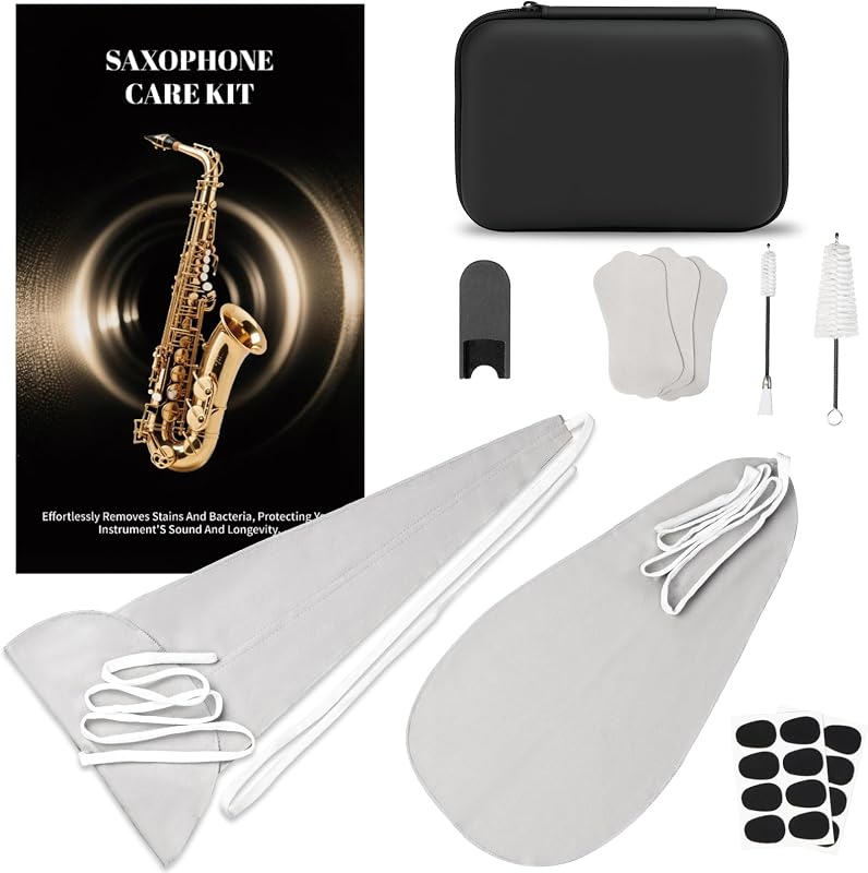 Alto Saxophone Cleaning Set, 2-Pack Microfiber Clean Polish Cloths for Musicians and Students Musical Instrument Cleaning Tool Set for Enhance Shine, Improve Sound