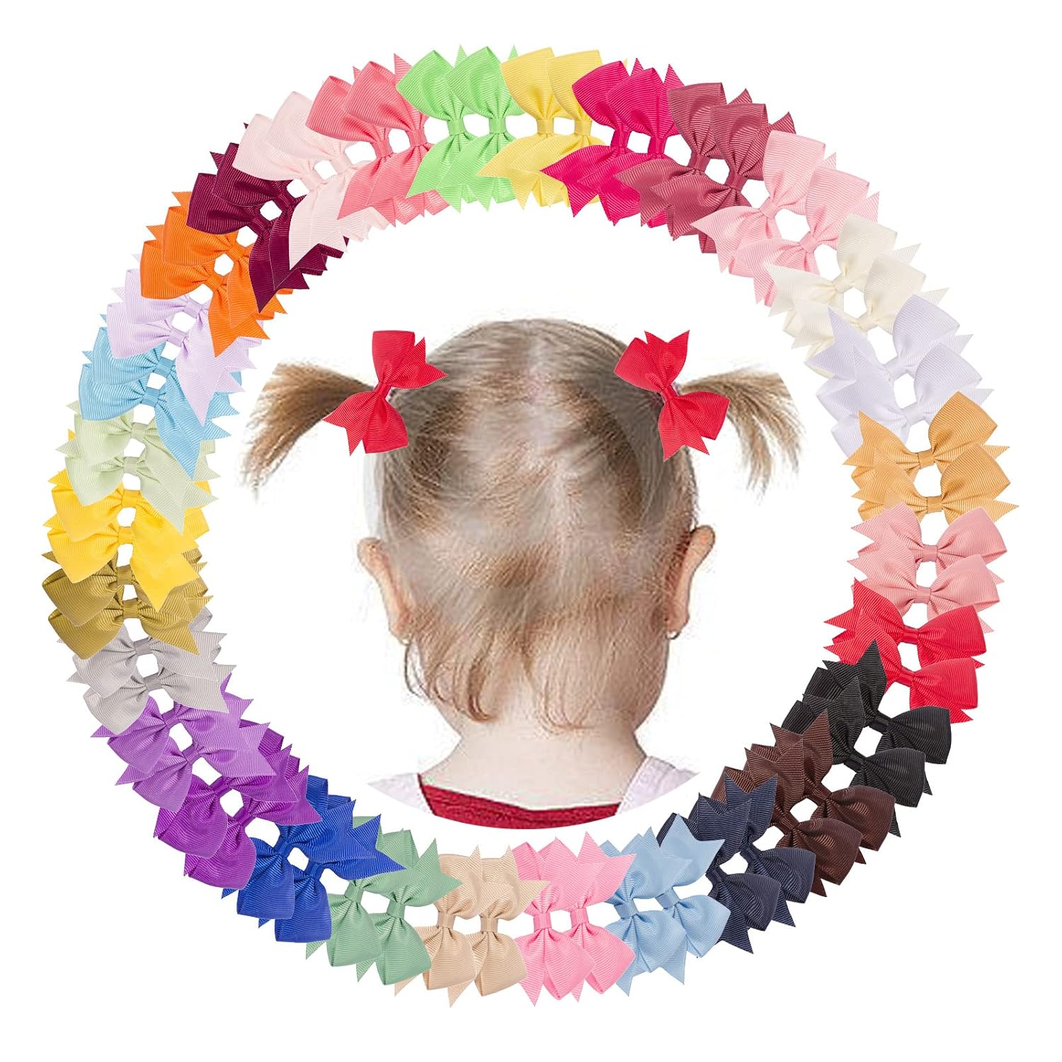 VINOBOW 60Pcs 3" Hair Bows Clips Grosgrain Ribbon Bows Hair Barrettes Accessories for Girls Toddlers Kids Children