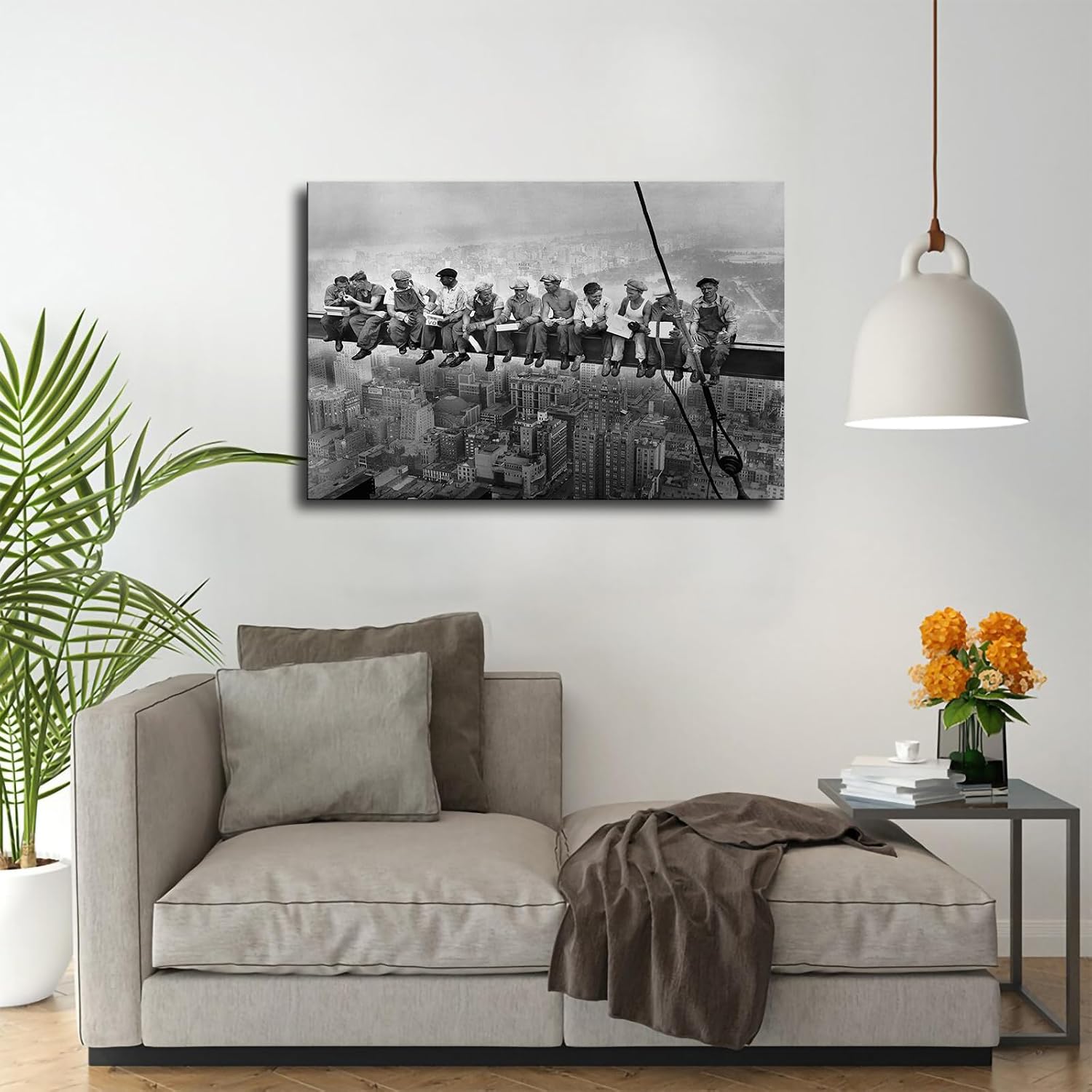 PemzYb Lunch Atop A Skyscraper - New York Iron Workers Poster Wall Art Canvas Painting HD Picture Print for Modern Family Living Room Bedroom Background Wall Decor (12×18inch Framed) image 3