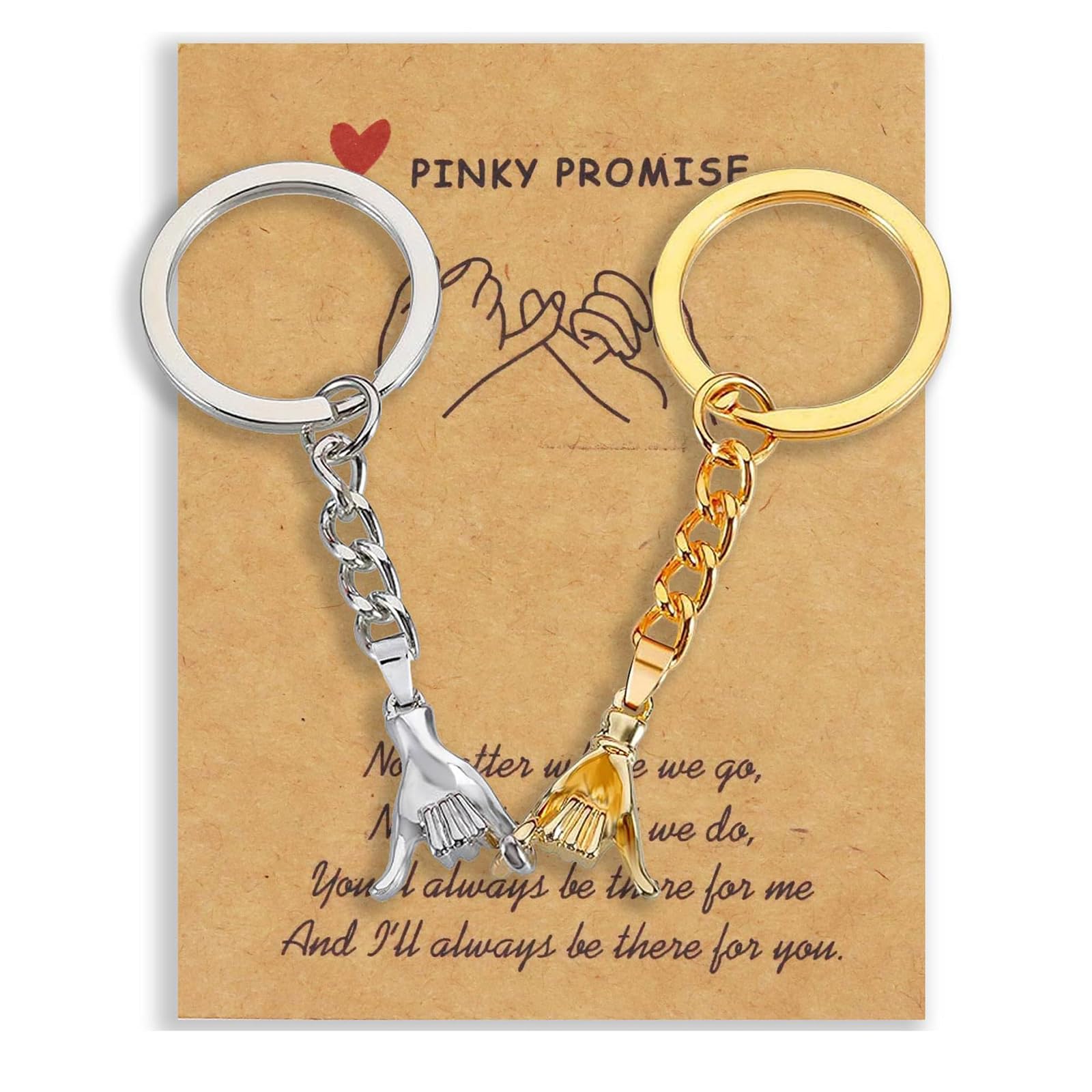 JRTEAY 2Pcs Matching Couple Keyring, His and Hers Gifts with Card Romantic I Love You Gift, for Boyfriend Girlfriend Birthday Valentine's Long Distance Relationship Gifts Silver Gold