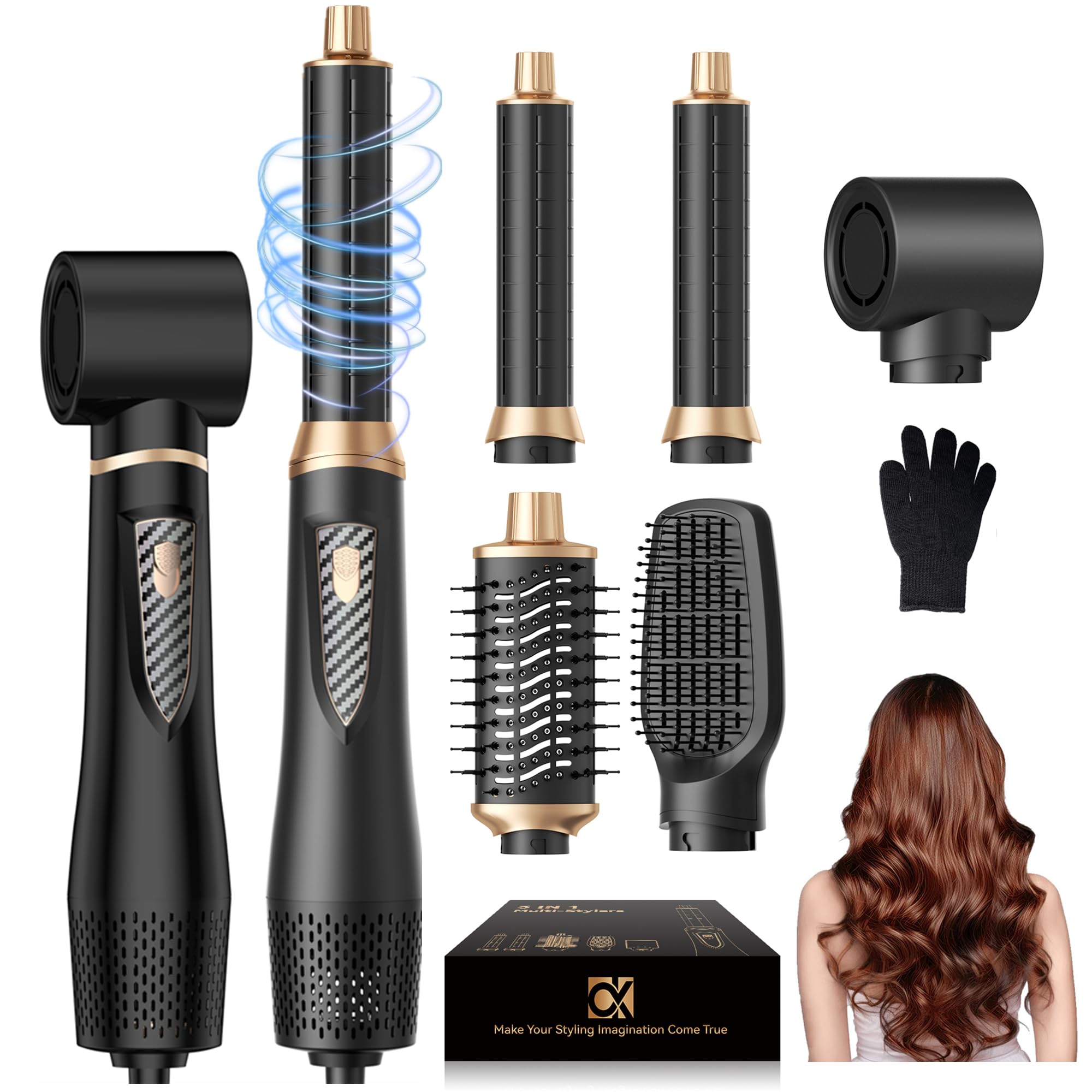 Pro Airstyler 5 in 1, arricciacapelli ad aria da 32 mm, spazzola per asciugacapelli 1000W, 3 temperature e velocità del vento, spazzole per asciugare, arricciare e lisciare i capelli