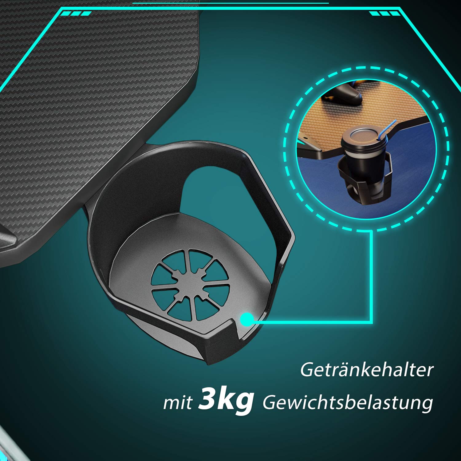 SONNI Gaming Tisch 140cm, Gaming Schreibtisch mit LED, Gaming Desk, Z-förmiger Stabiler Bein, mit Getränkehalter und Kopfhörerhalter, 140x60x75cm Schwarz