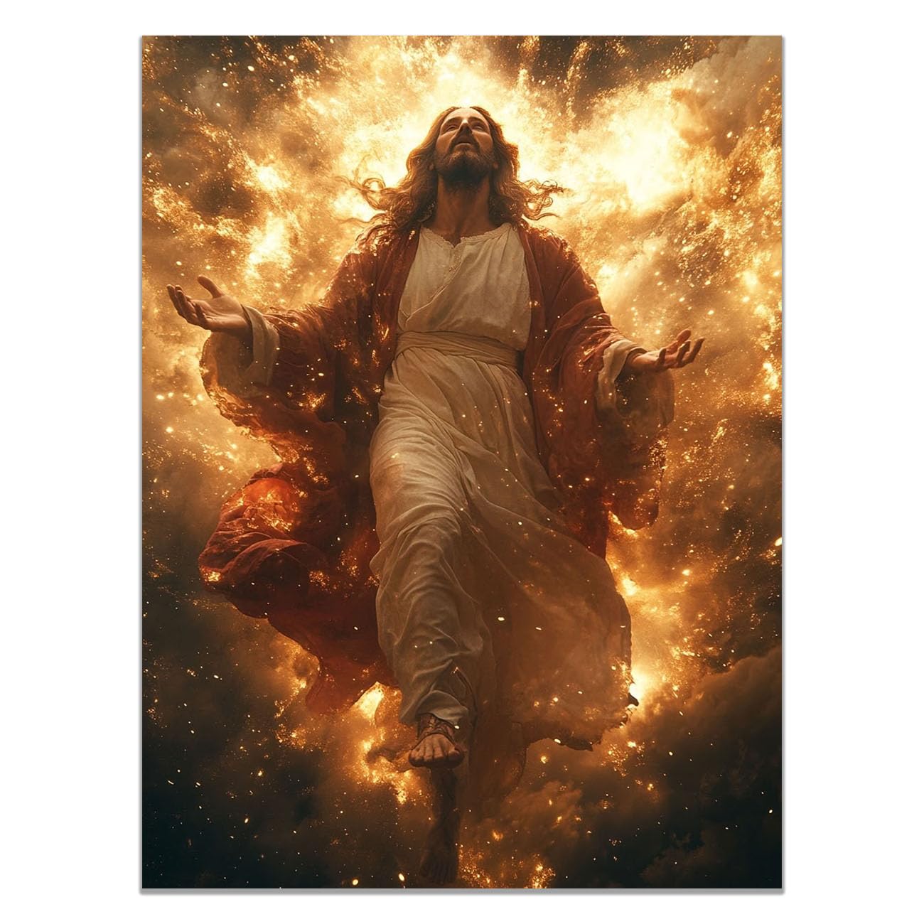 QUSAAOU Christian murals Abstract Christ image Jesus canvas murals Canvas Wall Decor，Suitable for office,living room,bedroom and church decoration(golden)-80x120cm Unframed