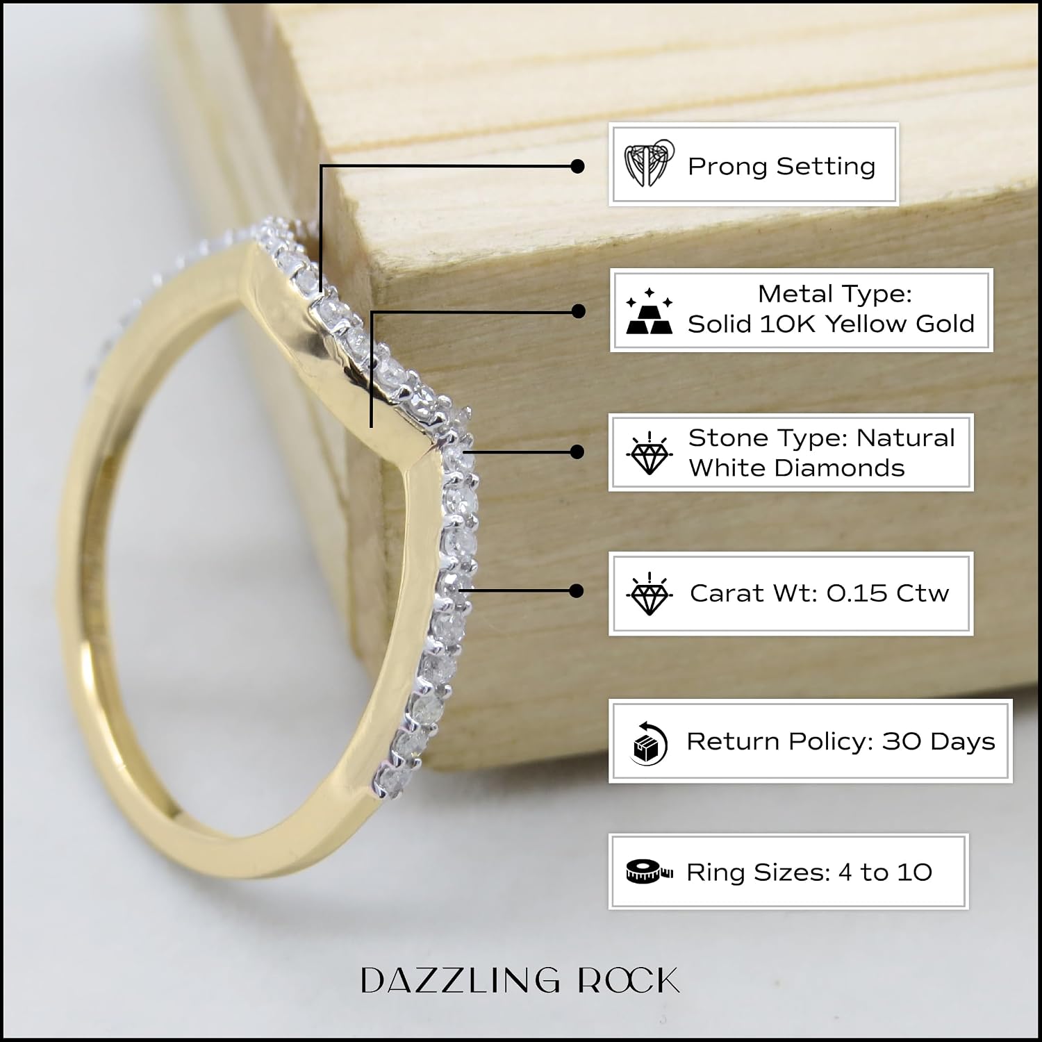 Dazzlingrock Collection Round White Natural Diamond Anniversary Wedding Stackable Band Contour Guard Ring for Her (0.15 Ctw) in Real Solid Gold