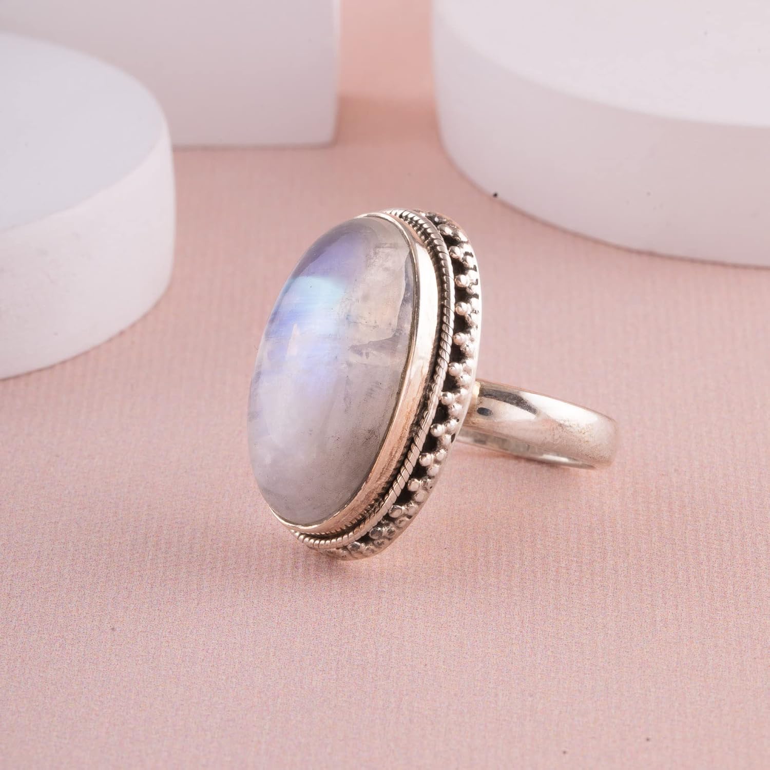 Moonstone Ring for Women 14x22 MM Oval Gemstone 925 Sterling Silver Boho Ring Birthstone Jewelry Gifts For Mom Wife