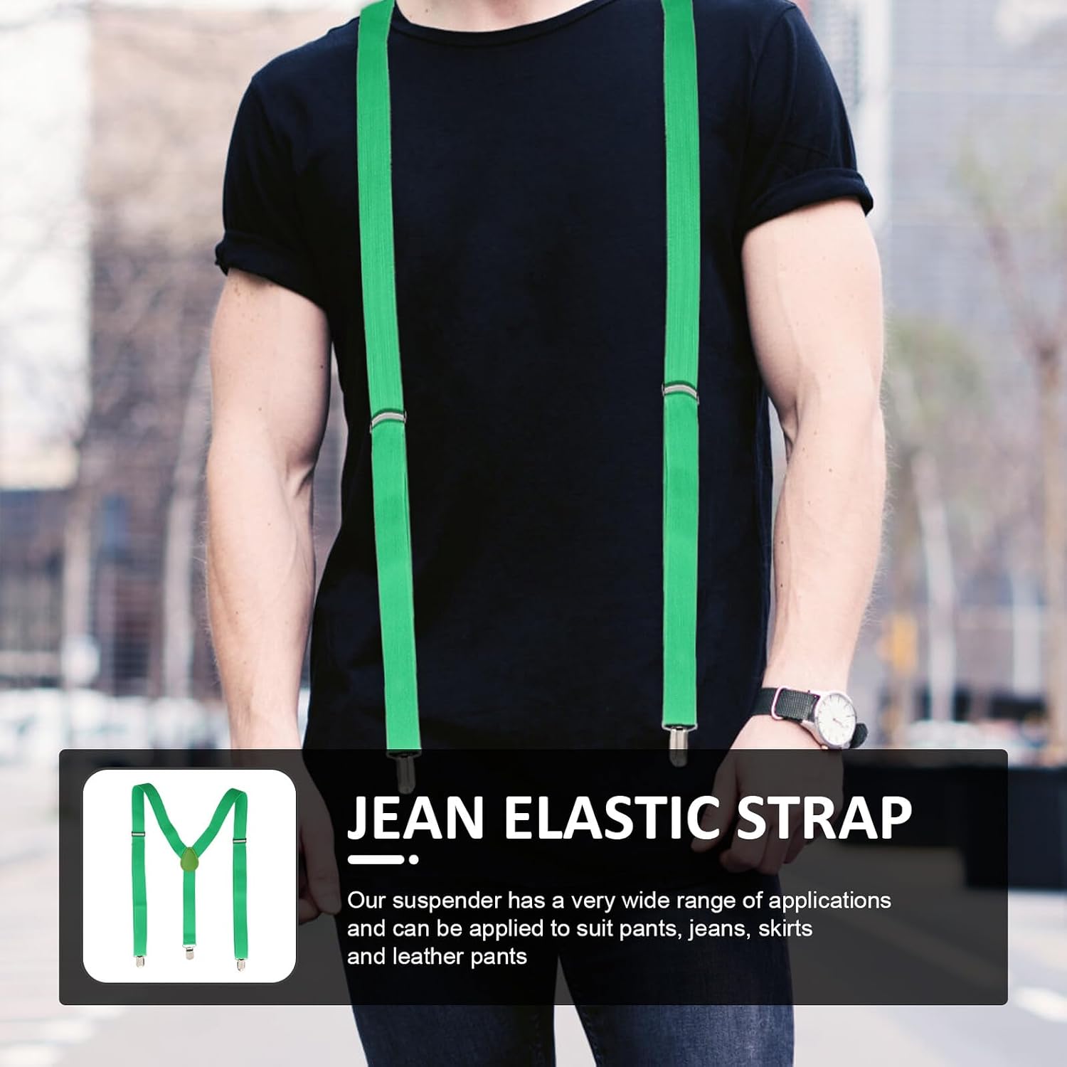 2pcs St Patrick’s Day Adjustable Green Suspenders with Heavy Duty Elastic for Men Women Suit and Jean Pants Accessory