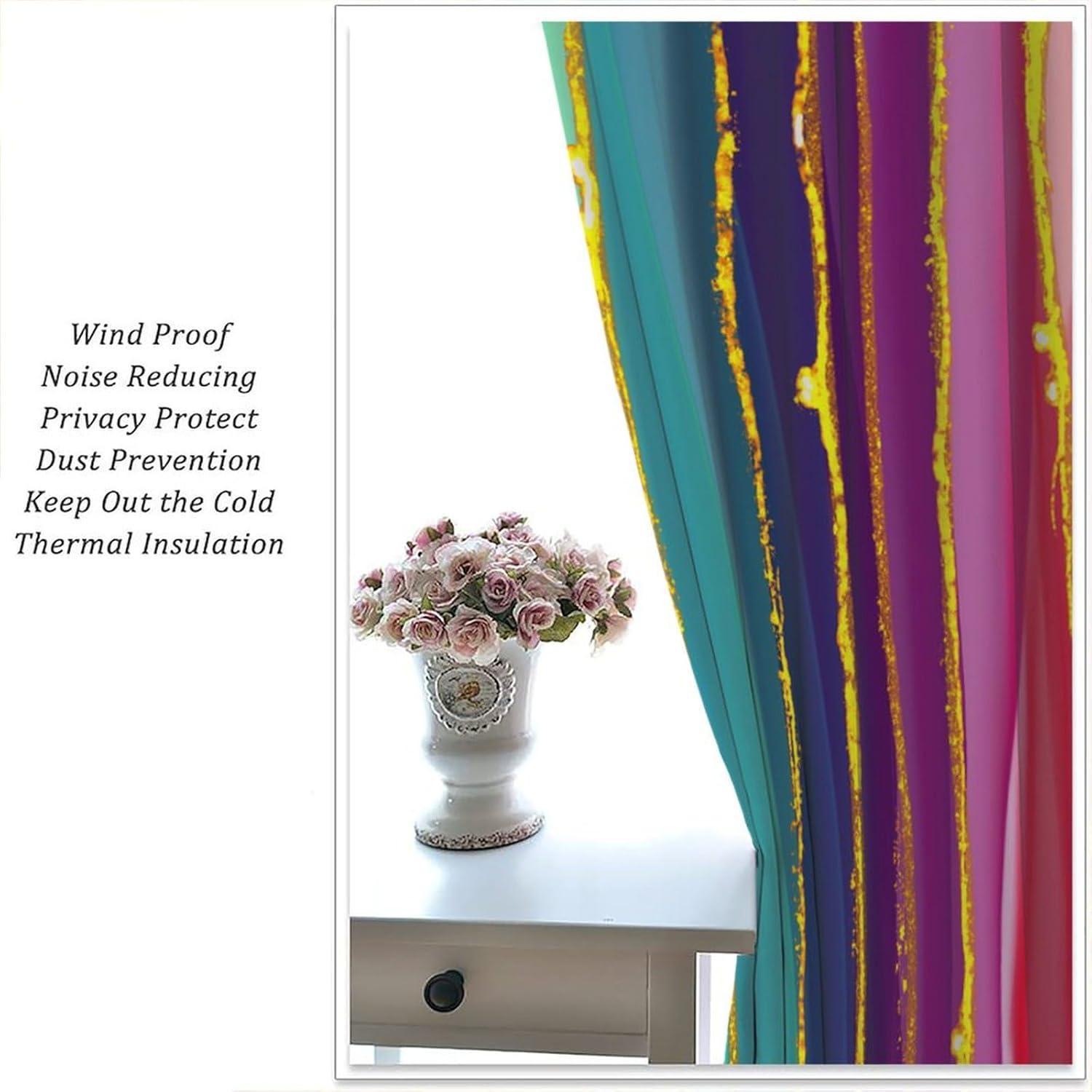 Abstract Rainbow Blackout Curtain, Watercolour Art Multicolored Modern Pattern Window Drapes, for Living Room Bedroom 42" W X 45" L