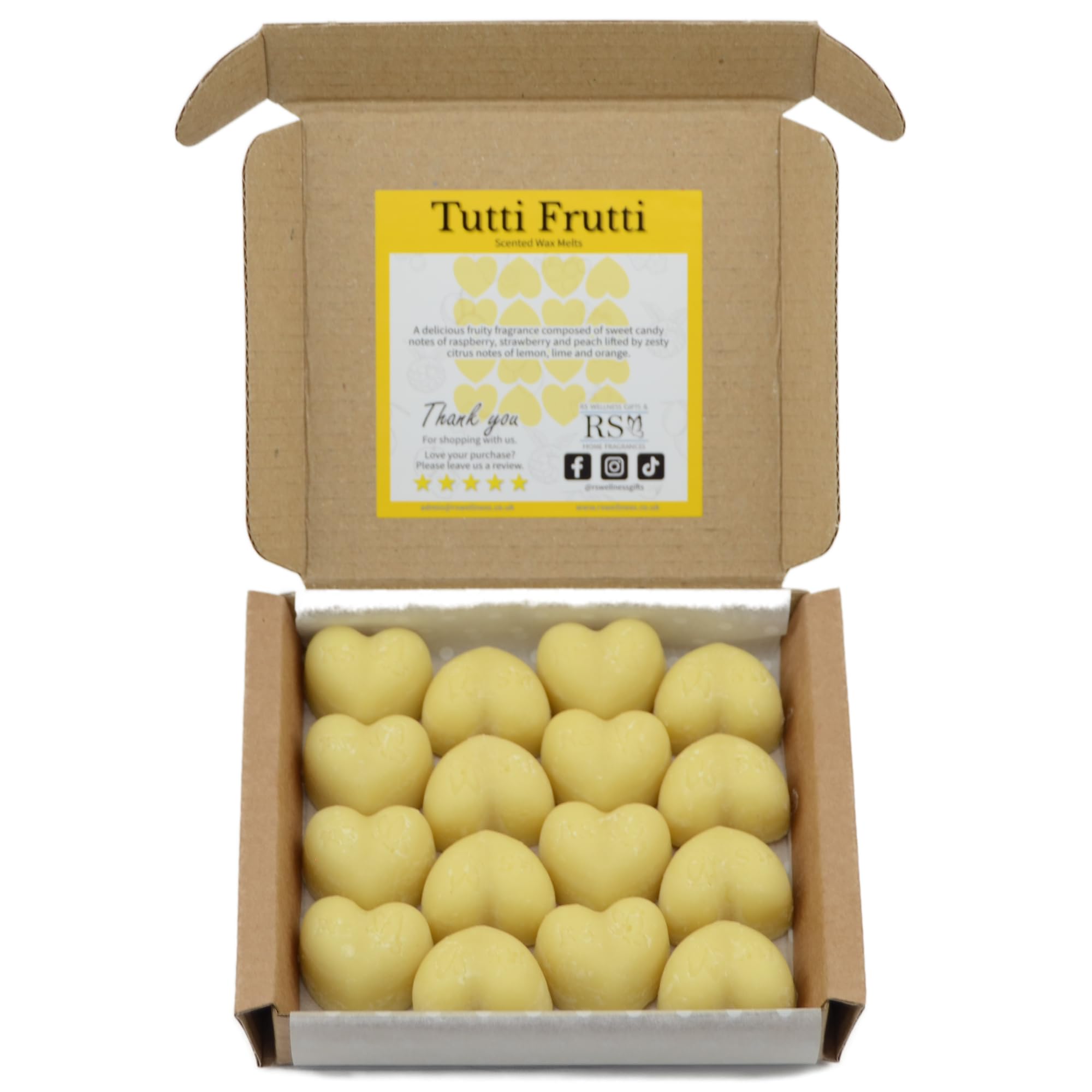 RSWellness Tutti Frutti Soy Wax Melts Scented - Sweet Shop Scents - 16 Heart Wax Melts Gift Set - Handmade Home Fragrance - Vegan & Pet Friendly