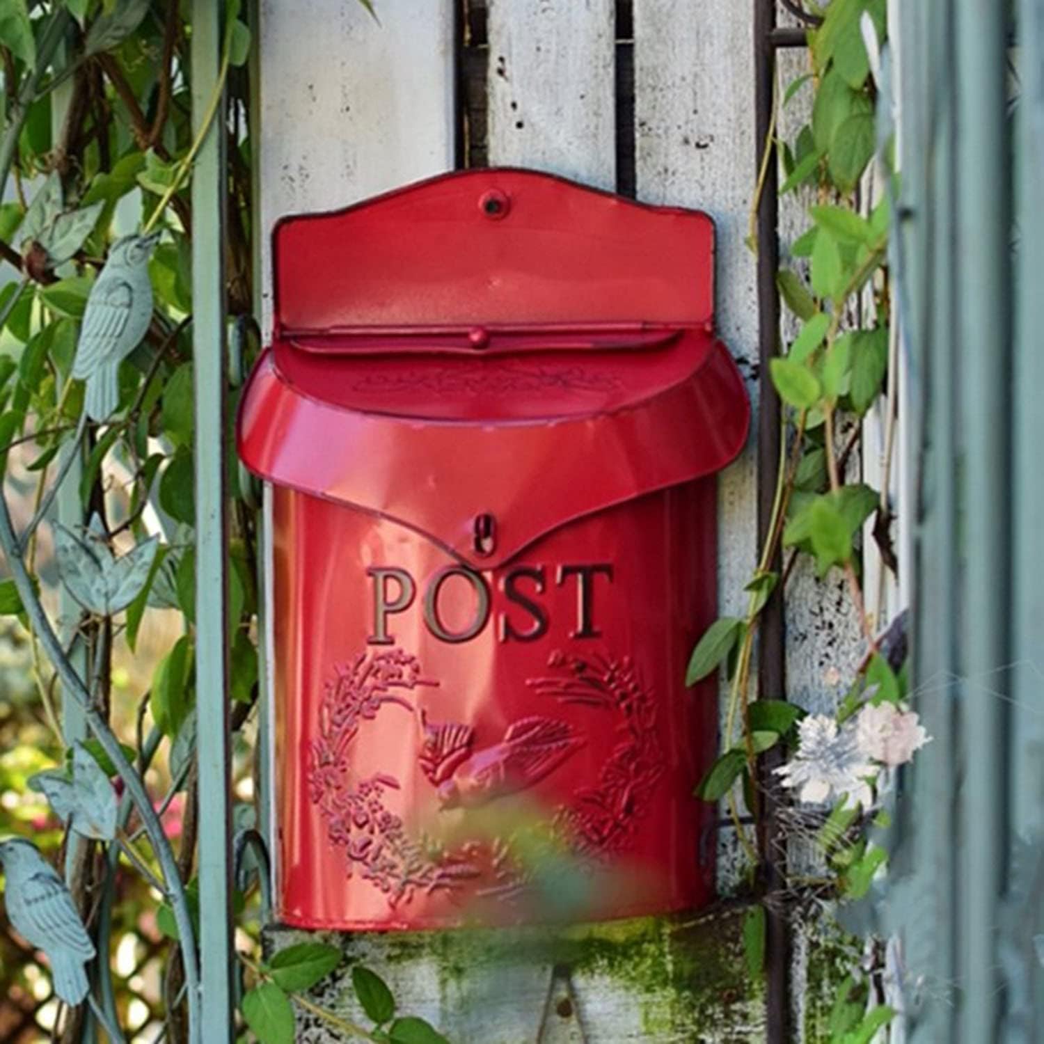 Letter Box,Postbox,Wall Mount Mailbox, Metal Locking Mailbox, Post Box Suggestion Box Vintage Iron Art Country House Outdoor Home Decoration (Color : Red)