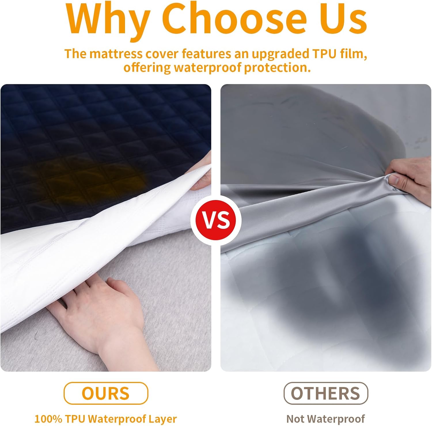 Twin Mattress Protector Waterproof, Quilted Fitted, Navy Blue, 18 Inches Deep Pocket, Washable | Deep Pocket 18 Inch Fitted Sheet for College Dorm.Machine Washable Polyester,Soft and Cozy Sleep