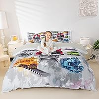 Vista 8 de Feelyou Juego de funda de edredón de camión de bomberos, edredón de coche de policía para decoración de habitación de niños, colcha de ambulancia