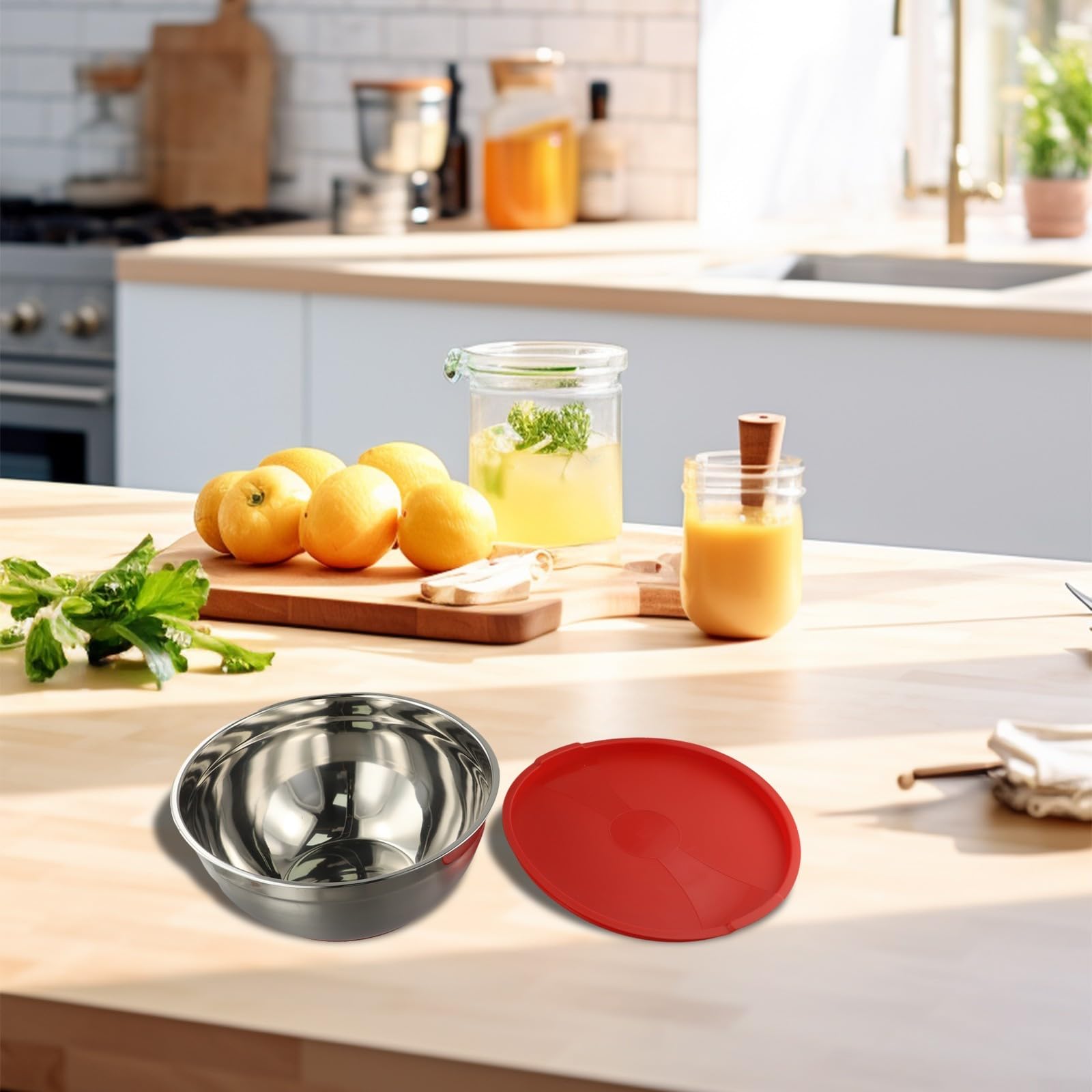 Insalatiera moderna in acciaio inossidabile con coperchio inferiore in silicone, ciotola per mescolare 20 cm/30 cm, per cucinare e cuocere, utensile da cucina antiscivolo (30 cm)