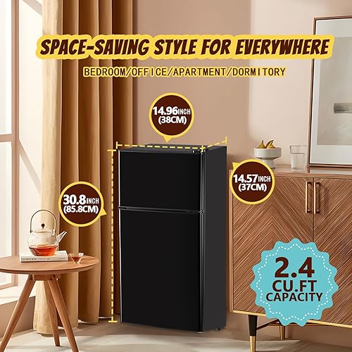 Miniatura 6 de Mini refrigerador con congelador, refrigerador pequeño de doble puerta, nevera para estantes individuales extraíbles para dormitorio, oficina,