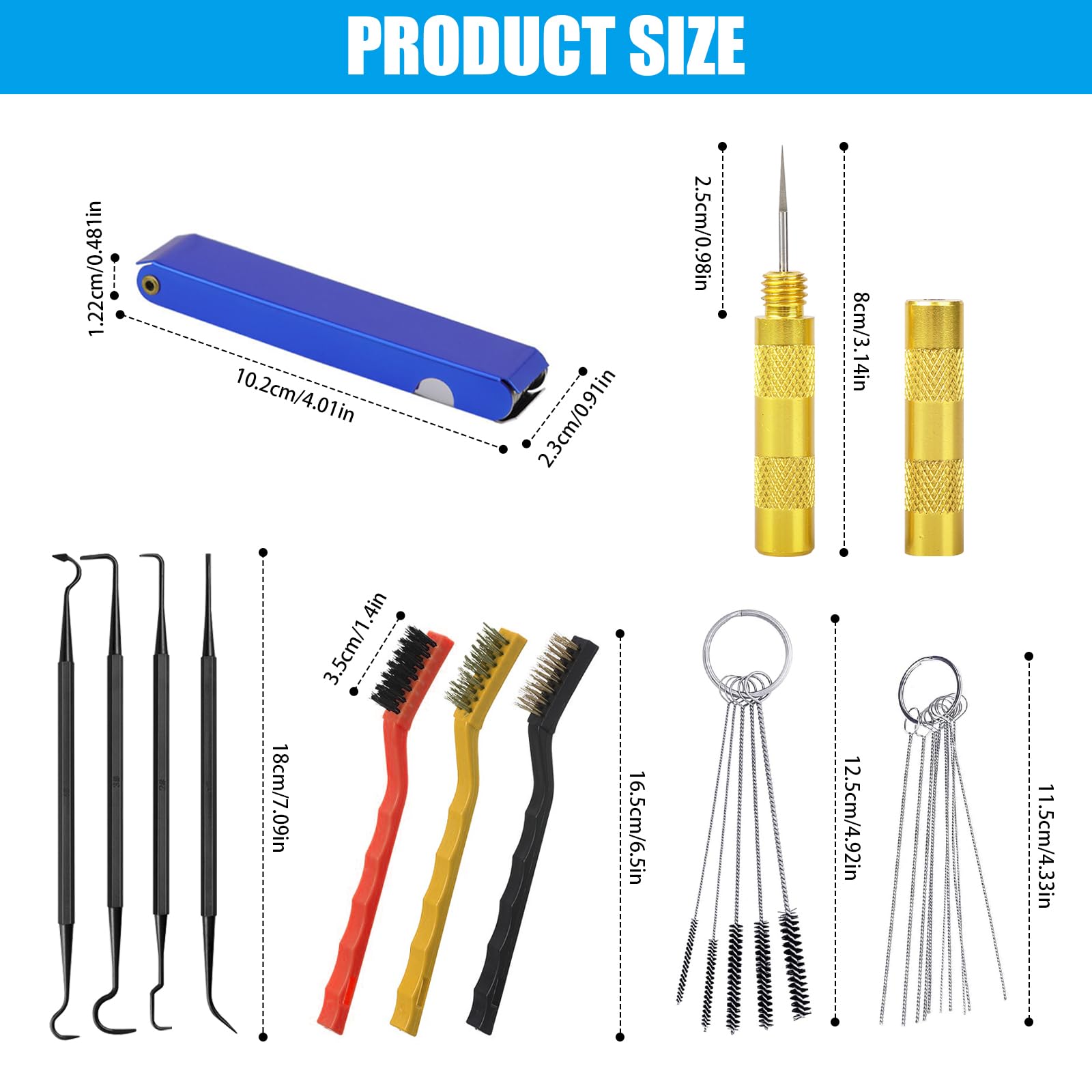 Vergaserreiniger Set, Vergaser Kohlenstoff Schmutzentferner, Vergaserreiniger Motorrad, Vergaser Reiniger, 13 Reinigungsset + 10 Reinigungsnadeln + 5 Nylon-Bürsten +1 Scharfer Dorn (4+3 Hakenbürste) - 3