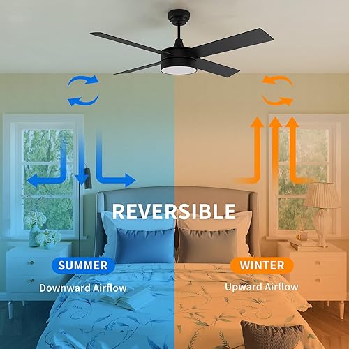 Miniatura 4 de YITAHOME Ventiladores de techo negros con luz y control remoto, luz regulable para interiores y exteriores, ventilador de luz con temperatura de