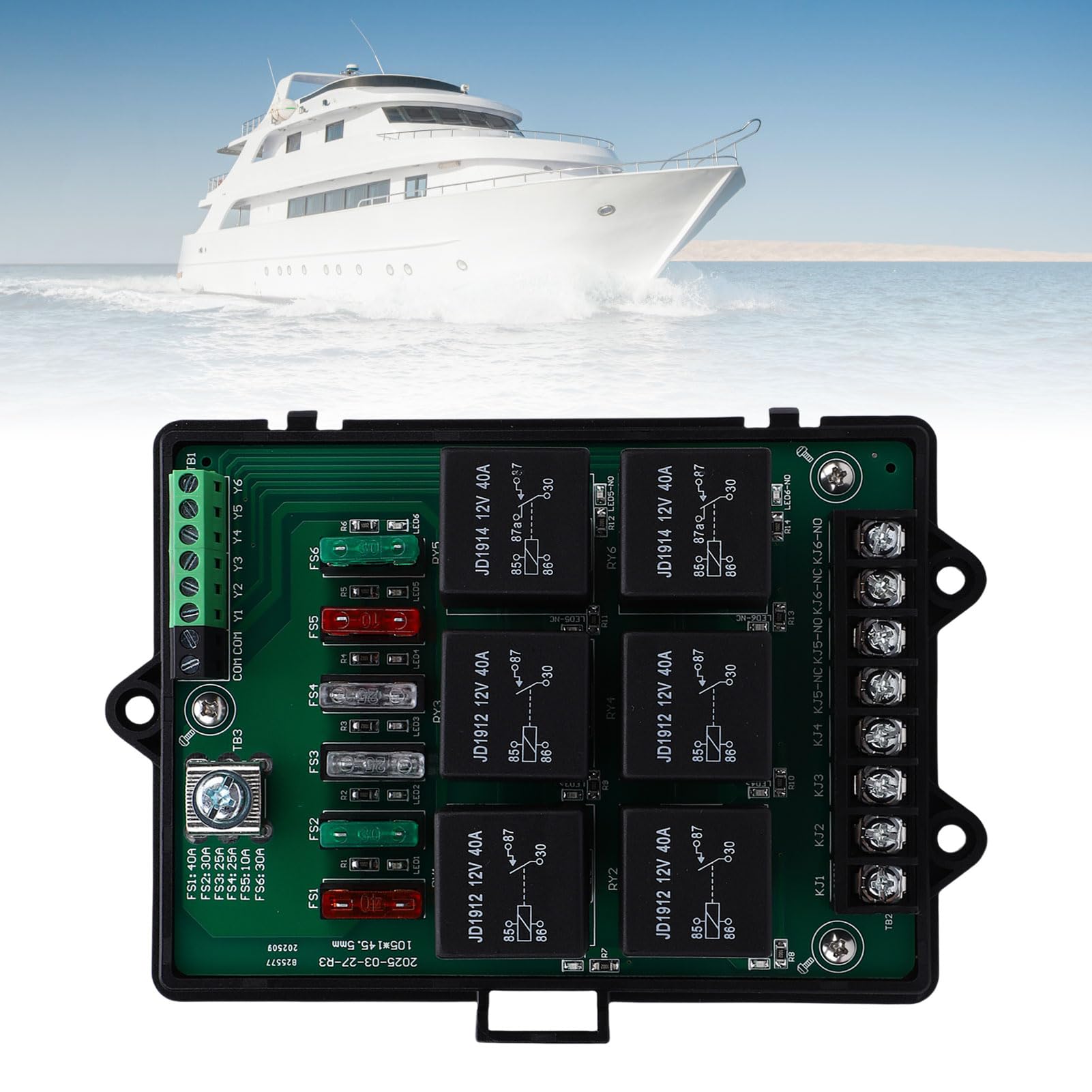 Scatola fusibili relè automobilistico, Pannello relè 12V a 6 vie con blocco fusibile a lama a 14 vie, Dispone di indicatori di stato LED per auto, camion, Wohnmobile e UTV
