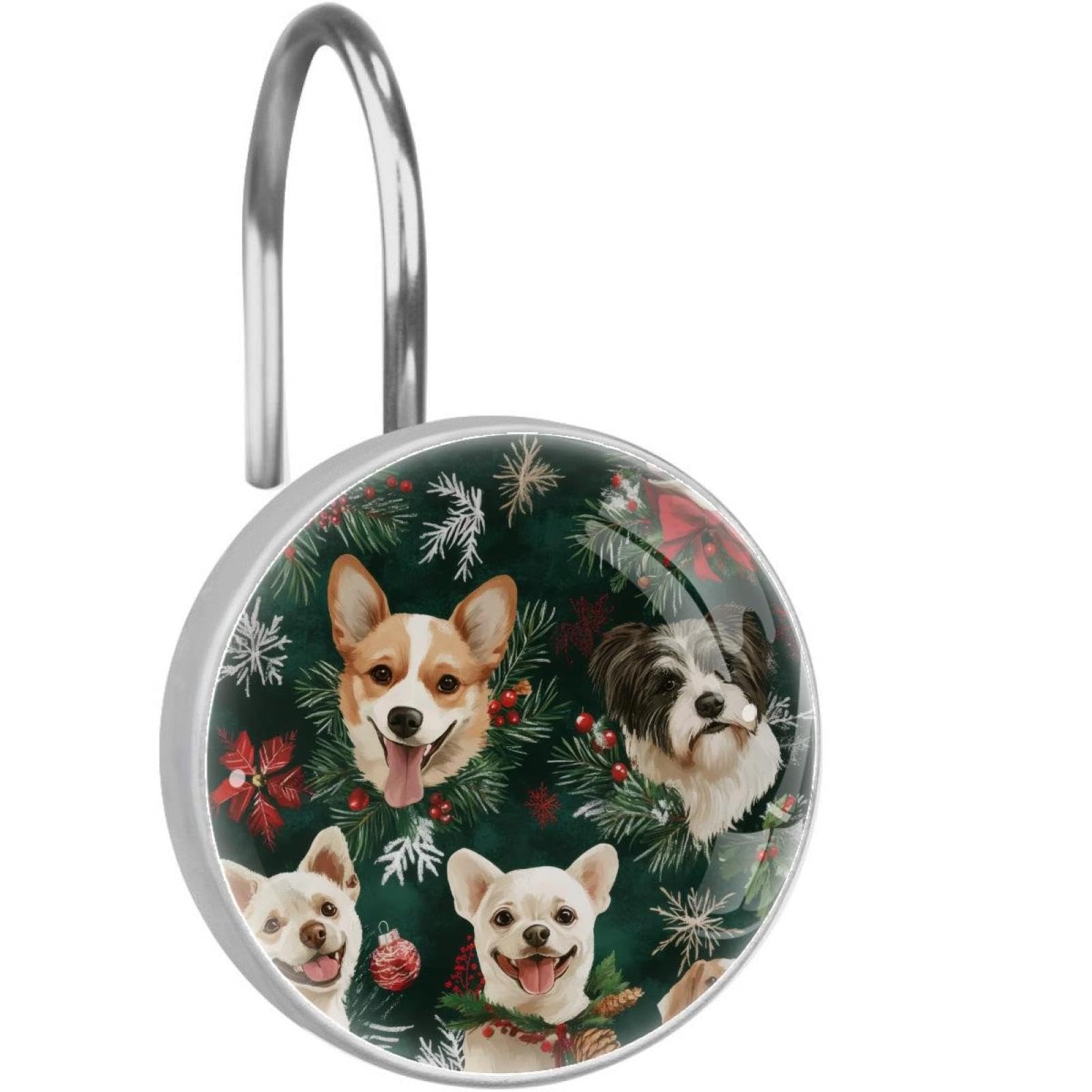 Anneaux de rideau de douche en verre et acier inoxydable - Finition haut de gamme chiens de Noël