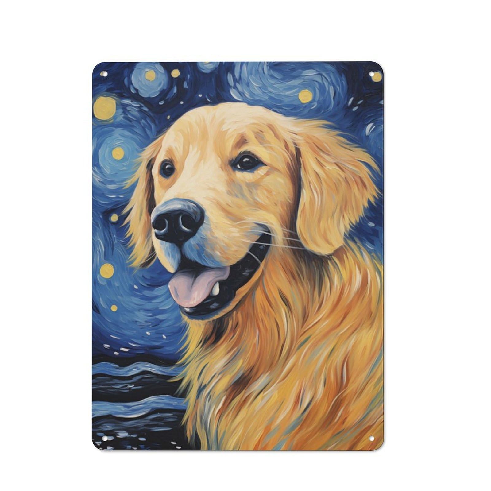 Junmoney Golden Retriever Metal Wall Sign 40X30cm Featuring For Garage Wall, For Kitchen, Dining Room And Home Bar Wall Decor