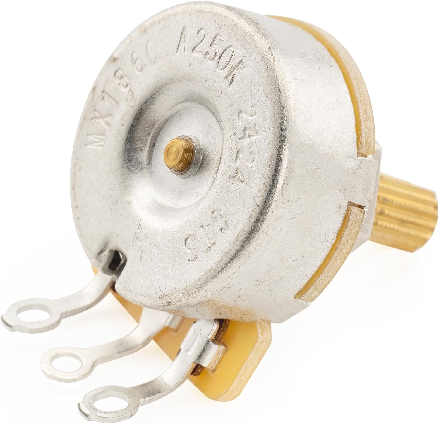 CTS 450G A250K Pots Metric Coarse 18-Spline Brass Short Split Shaft 1/4 Inch 10% Audio Taper Potentiometers for Electric Guitar Bass (Set of 3)