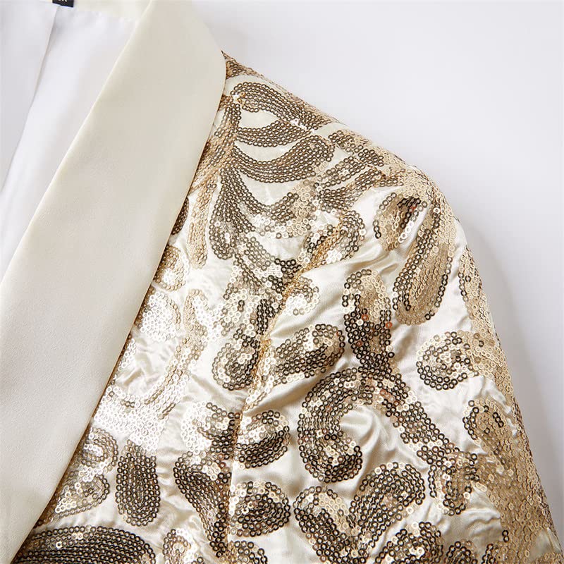 Mens Sequin Floral Suit Jackets Satin Shawl Lapel Tux Jackets Slim Fit Blazers for Wedding,Party4