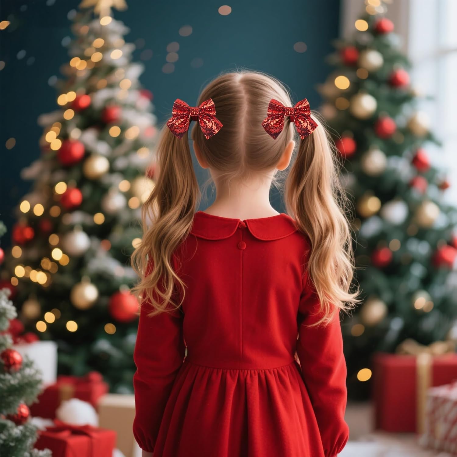 Totelux Christmas Bow Hair Clips Glitter Hair Bows Alligator Clips Hairpin Sequins Bowknot Hair Barrettes for Women Girls Christmas Hair Accessories Red Green - Image 5