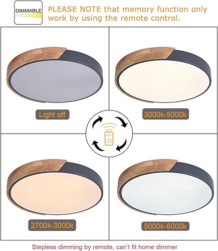Miniatura 5 de EDISLIVE Lámpara de techo regulable de 15 pulgadas, moderna, minimalista, LED, de forma redonda, madera, metal y acrílico, lámpara de techo