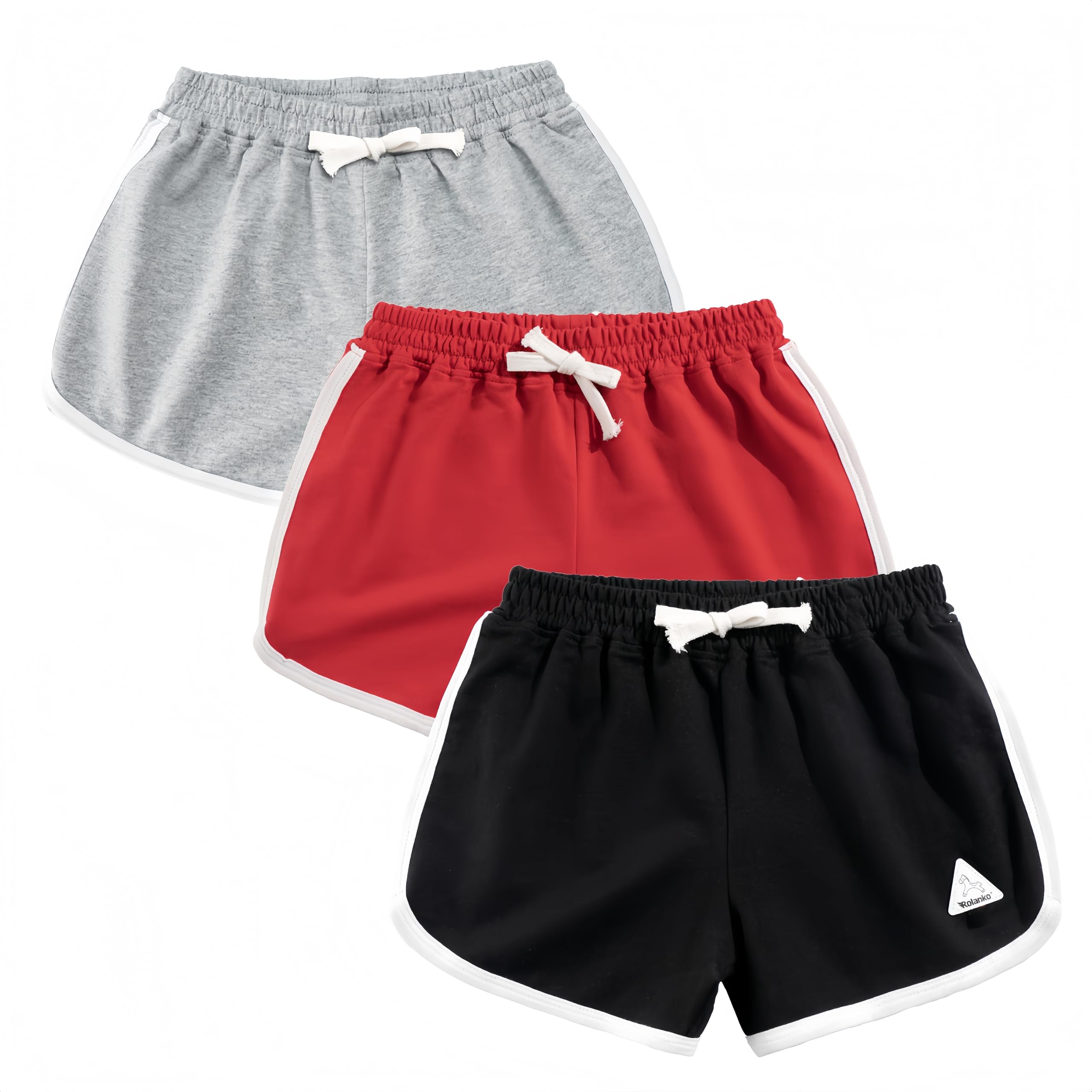 Rolanko Pantalones Cortos Niñas, Verano Algodón Deportivos Pantalón para Niños para Baile y Corree, 3 Packs