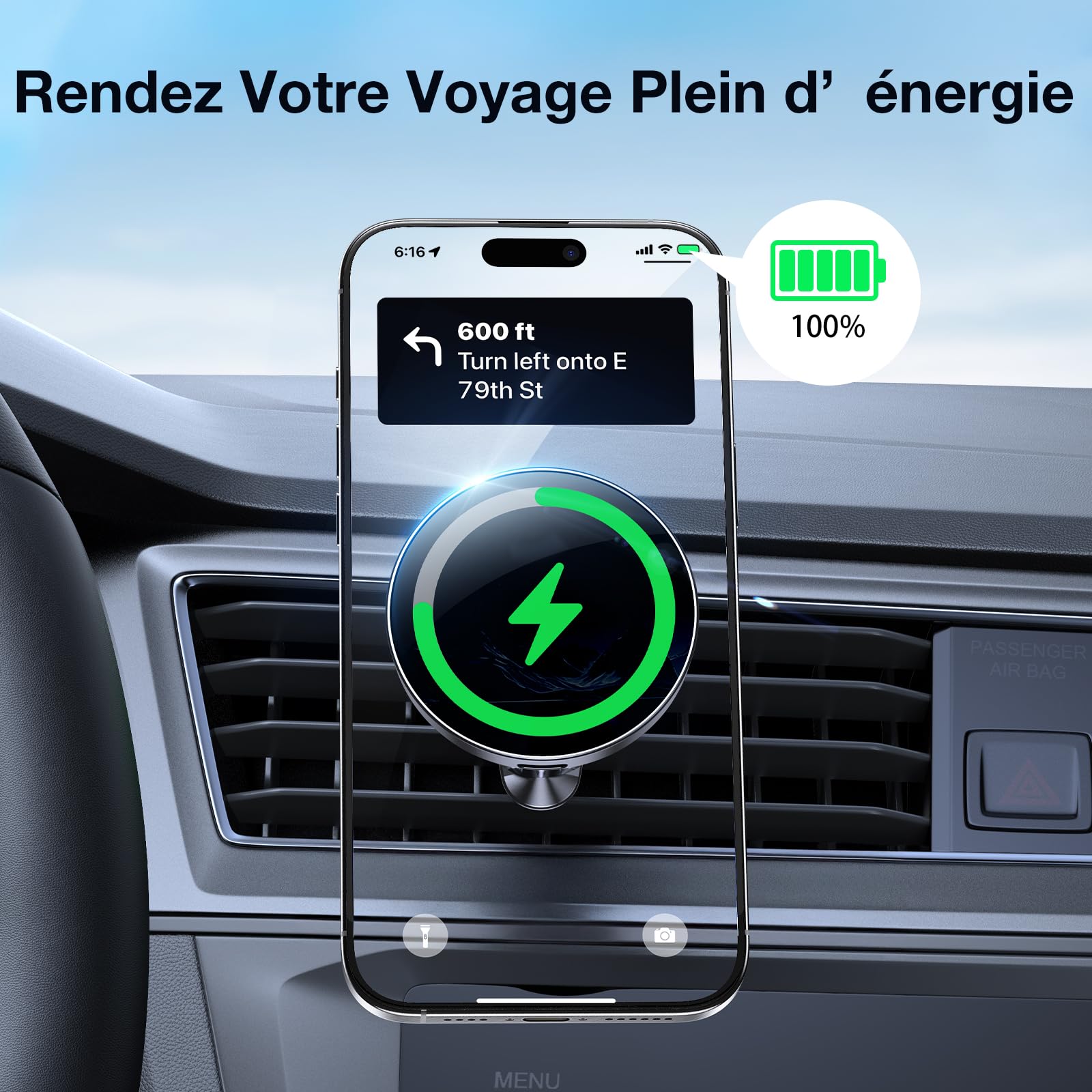Coolpow 15W Support Telephone Voiture Induction【Super Aimants】Chargeur Magsafe Voiture Accessoires Support Aimant Telephone Voiture Magnetique Chargeur sans Fil pour iPhone 17 16 15 une coque MagSafe