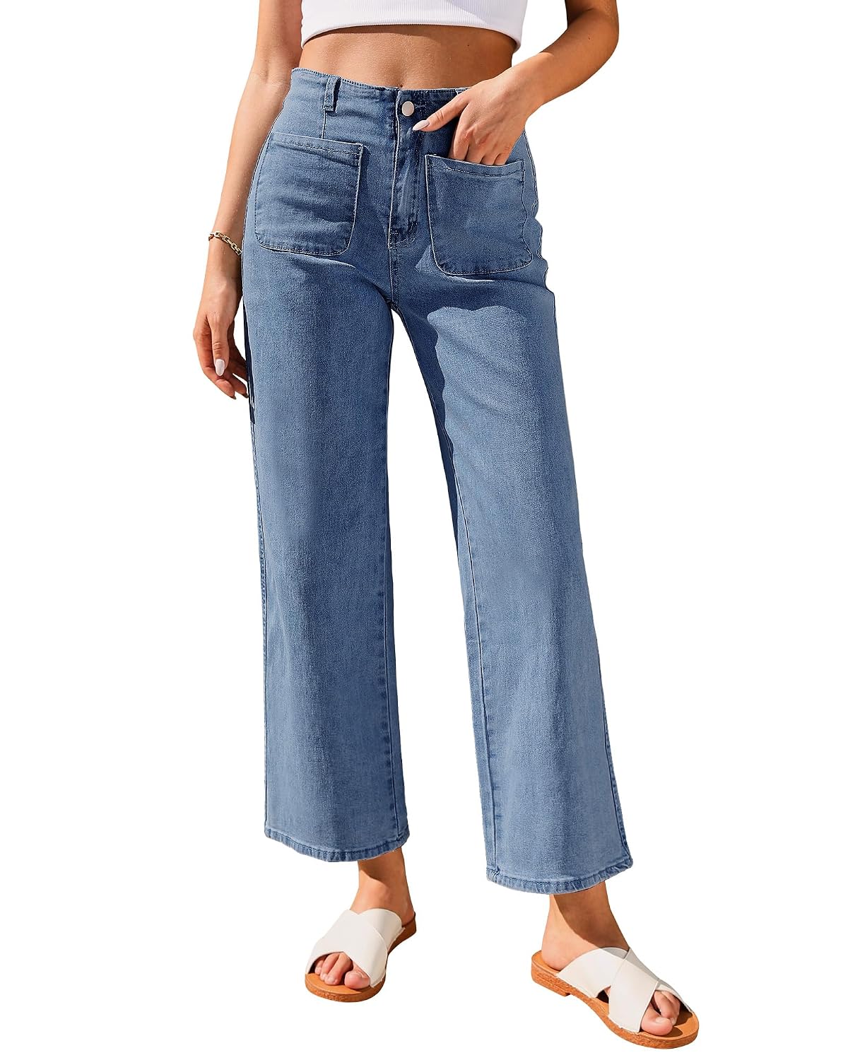 GRAPENT High Waisted Straight Leg Jeans with Pockets - Image 10