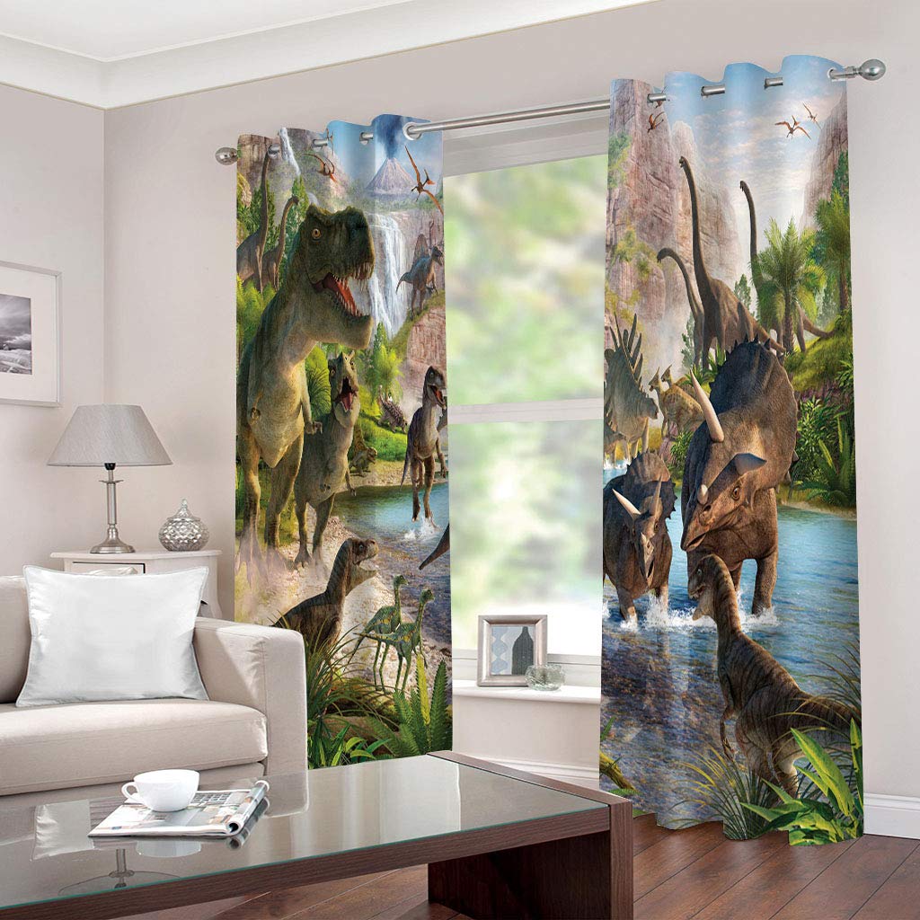 3D Dinosaures Animaux Rideau Occultant À Oeillets, 234x230 Cm Lot De 2 Décoration Rideaux Isolant Thermique Anti Froid Et Chaleur 100%, Chambre Fenetre Et Salon, pour Maison