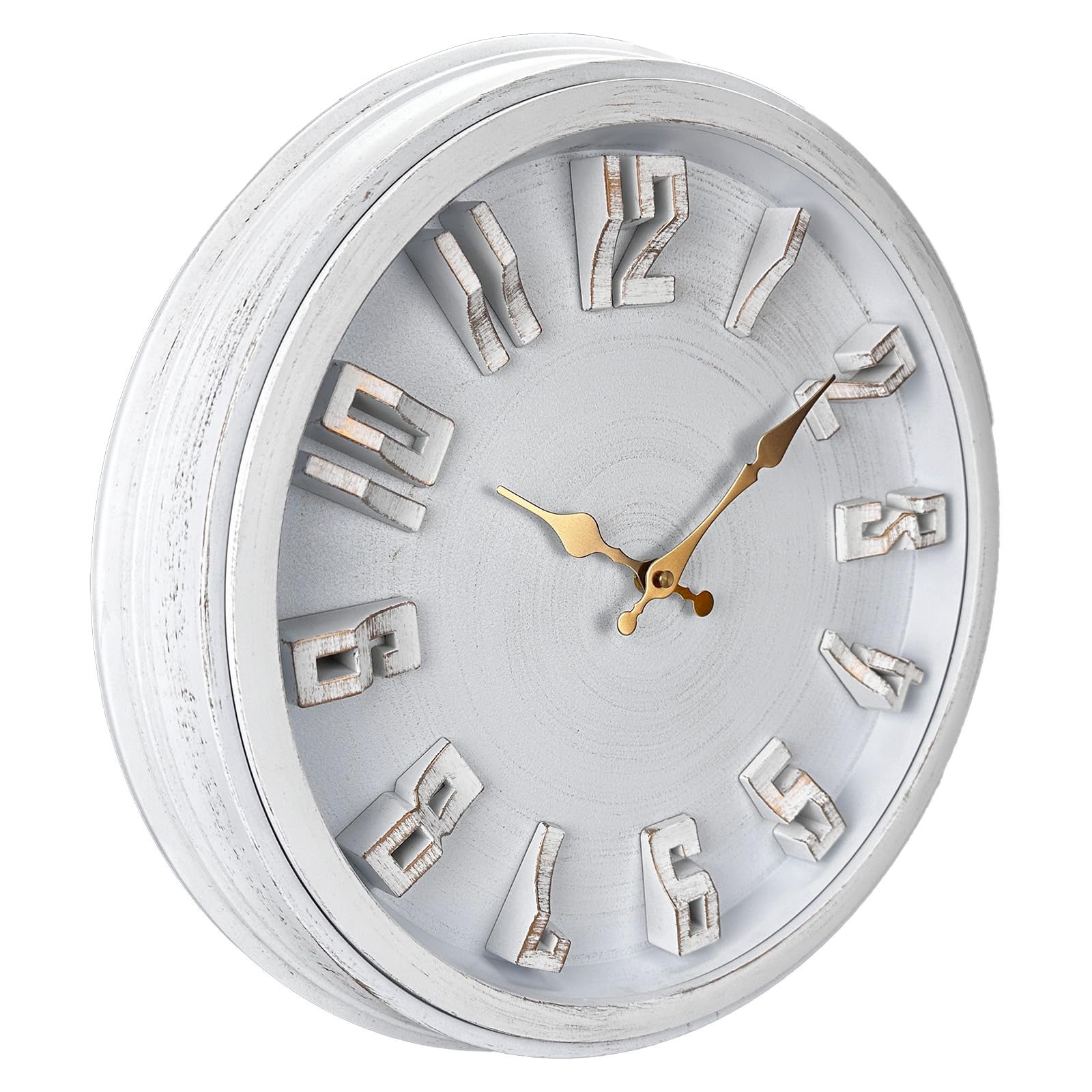 Extra Grande Reloj de Pared Vintage de 40 cm, Silencioso, Sin Tictac, Clásico, Retro, Funciona Pilas, 3D Números grandes, Fácil de Leer, Adecuado Para Sala de Estar, Dormitorio, Cocina (Blanco)