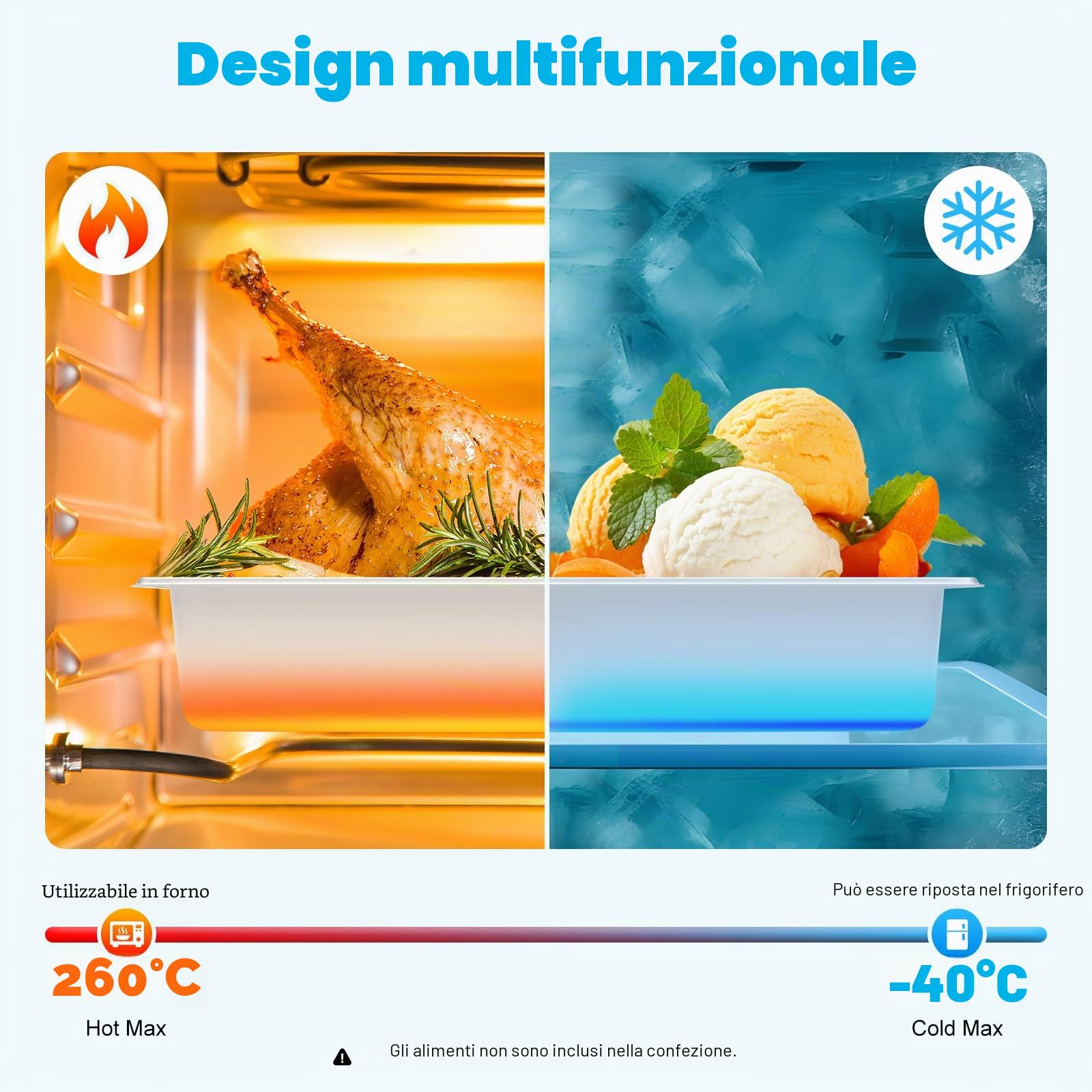 Contenitori per gastronorm, 4 pezzi, contenitori per alimenti con coperchio, 9 litri, in acciaio inox, contenitore per alimenti, torte, hotel, tavolo
