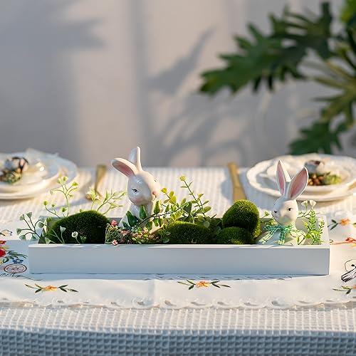 Miniatura 2 de Hanobe Bandeja rectangular larga y estrecha portavelas rectangular decorativo blanco bandeja de centro de mesa bandeja de servicio sin asa para mesa