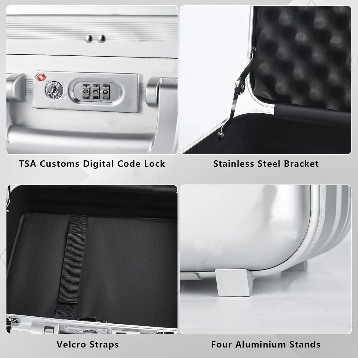 Metal Combination TSA Lock Briefcase Aluminum Brief Case Metal Toolbox Cash Case 15.6 Inch Notebook Briefcase with Removable Foam (Silver 18.1X13.8X4.5 Inch) - Image 4