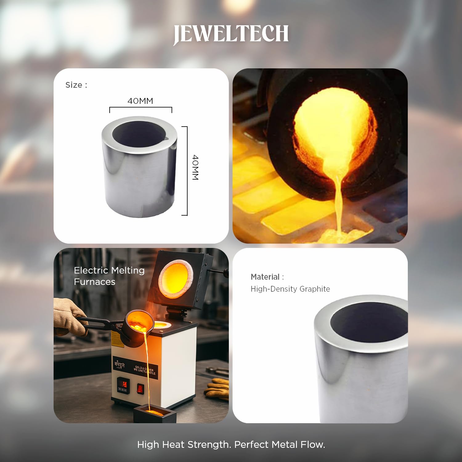 GRAPHITE CRUCIBLE CASTING, MELTING, REFINING GOLD, SILVER, COPPER, ALUMINIUM, 40X40MM 3