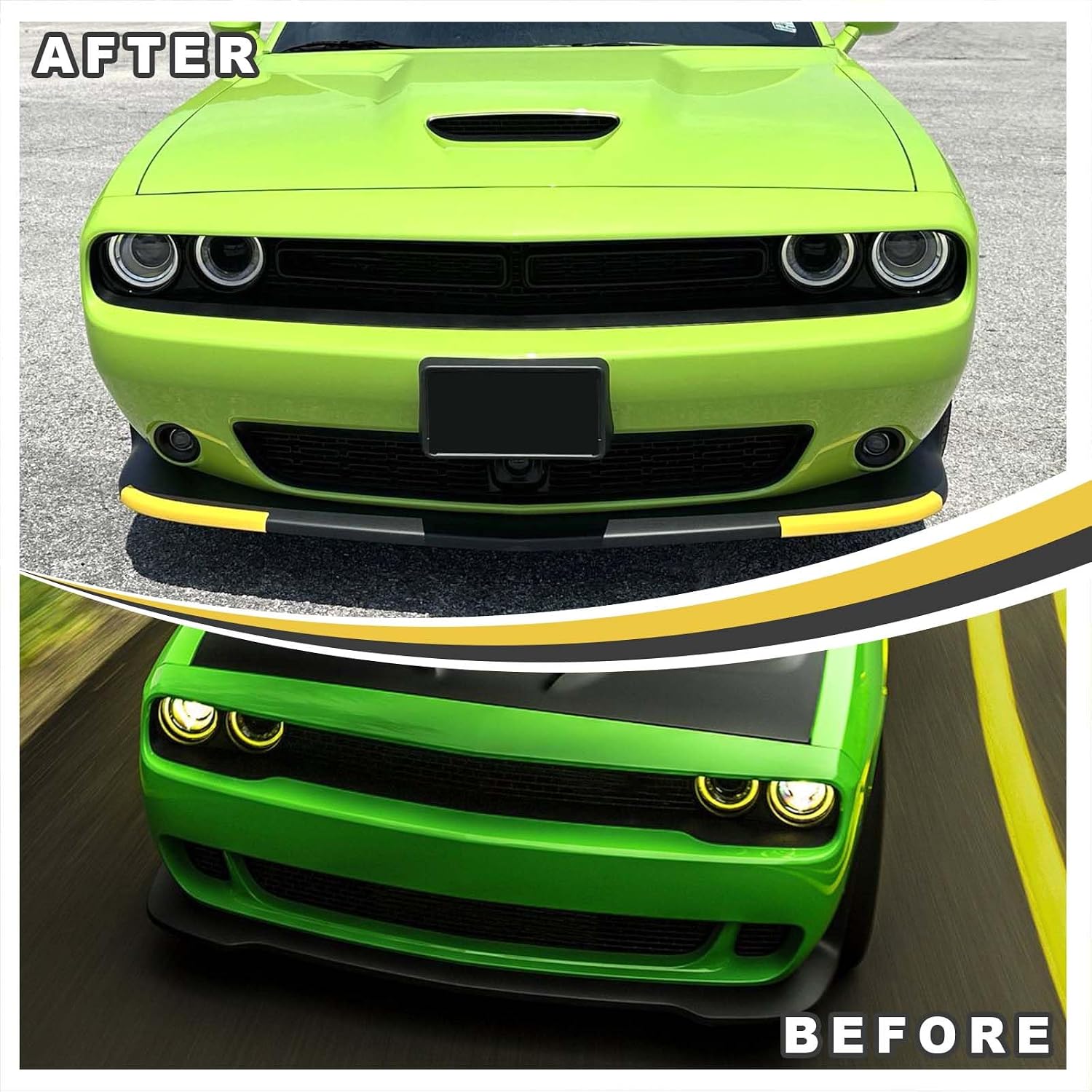 Front Lip Protector Compatible with 2008-2023 Dodge Challenger SRT Hellcat Front Bumper Lip Splitter Lower Lip Protection Guard Yellow (Pair)