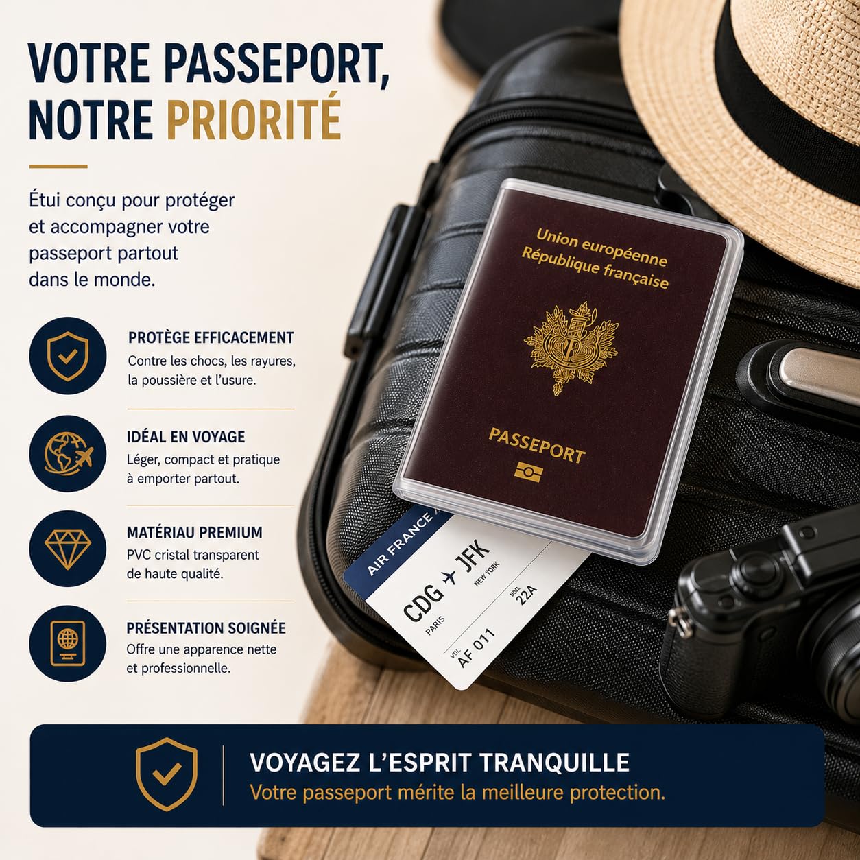 Lot de 2 Étuis Passeport Transparent – Format Européen 13x10 cm – PVC Cristal Haute Qualité – Fabriqué en France – Protection Passeport Souple
