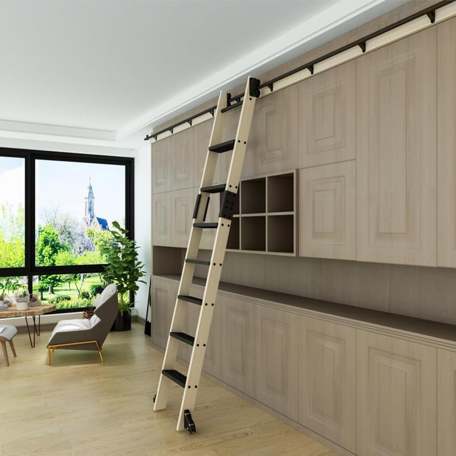 Kit de rail coulissant 700 cm avec frein, solution pour bibliothèque à domicile