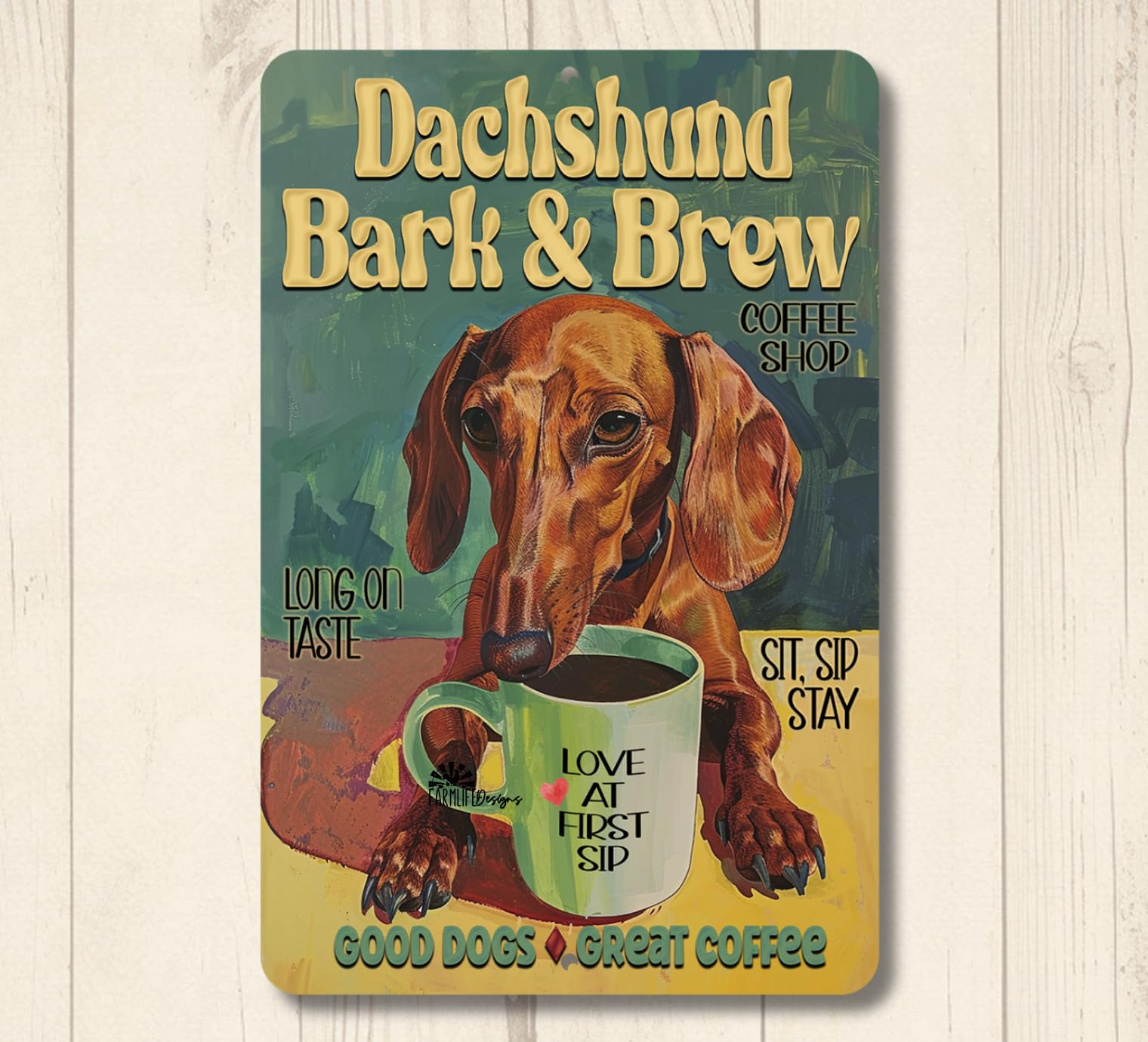 Dachshund Coffee Bar Sign Bark & Brew wiener dog doxie funny metal tin gift home decor