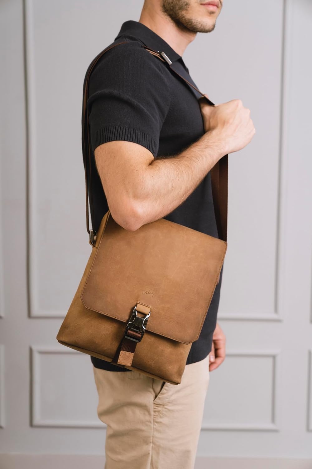 VELEZ Top Grain Leather Bag For Men - Small Sling Messenger Bags - 11 inch Tablet - Mens Crossbody Shoulder Purse