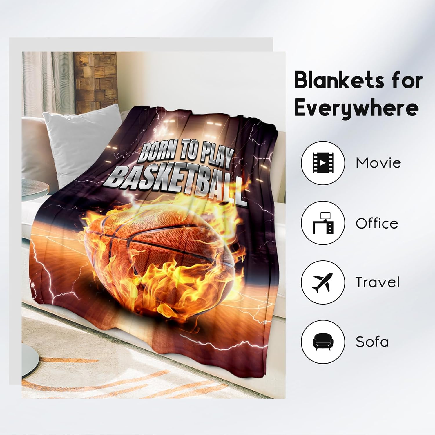 Blanket for Boys - Basketball Themed Gifts for Basketball Lovers - Soft, Fuzzy & Plush Sports Throw Blanket for Adults - 60"x80" Flannel Throws for Bedding
